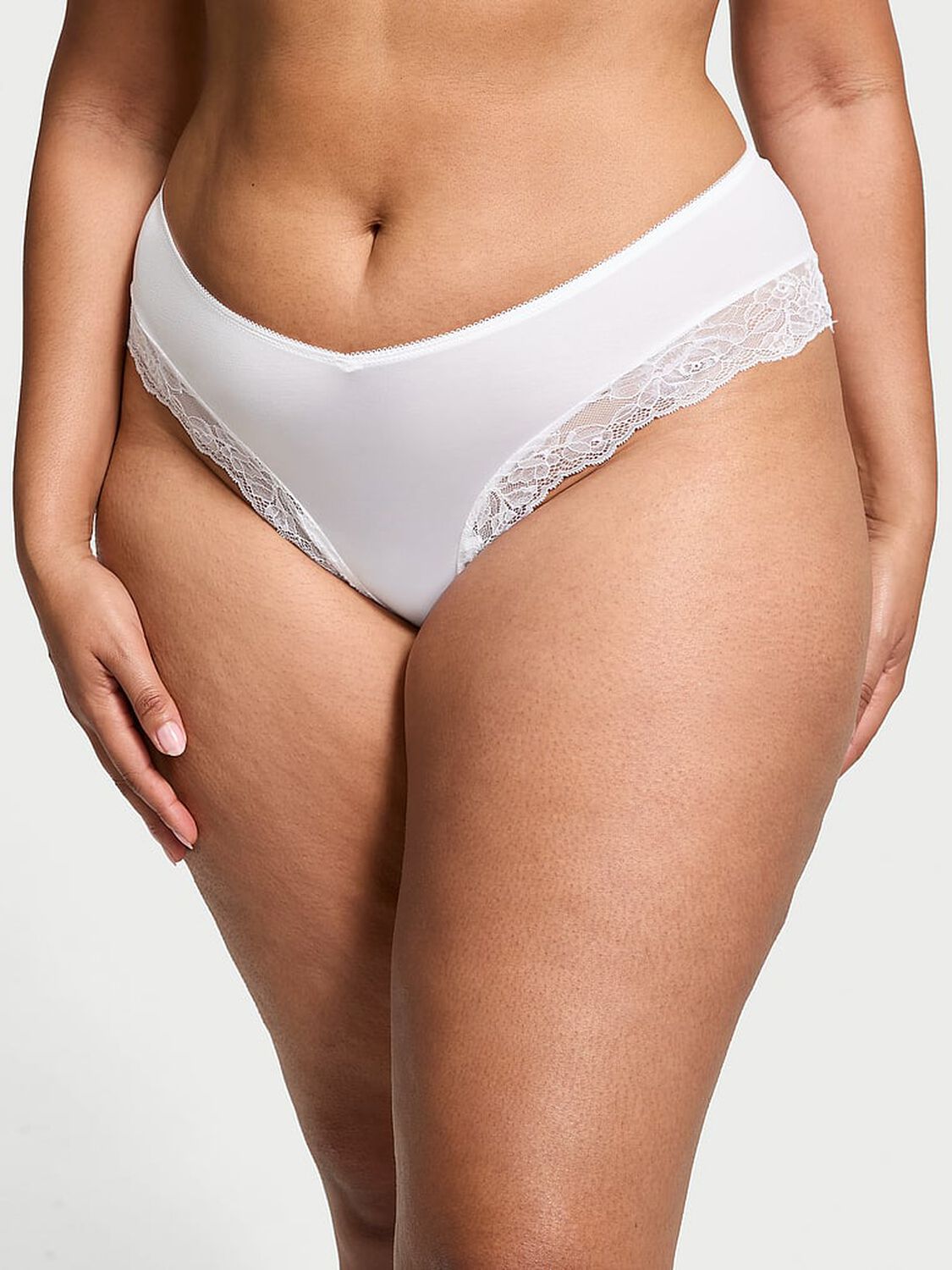 vs Very Sexy Rose Lace-Trim High-Leg Cheeky Panty Vs White 1 of 3 