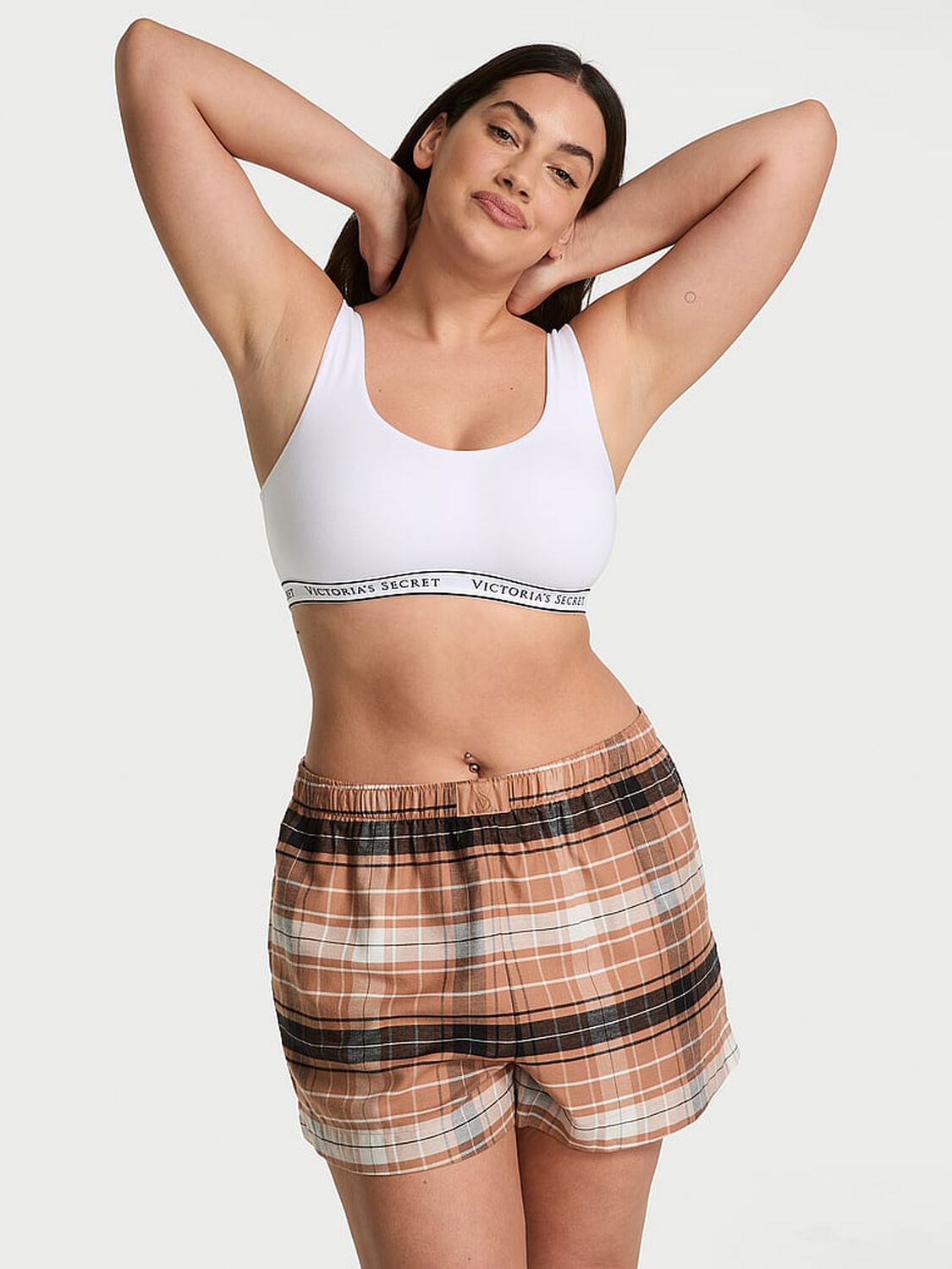 vs Victoria's Secret Modal-Cotton Pajama Shorts Toffee/Coconut White Bold Plaid 3 of 3 