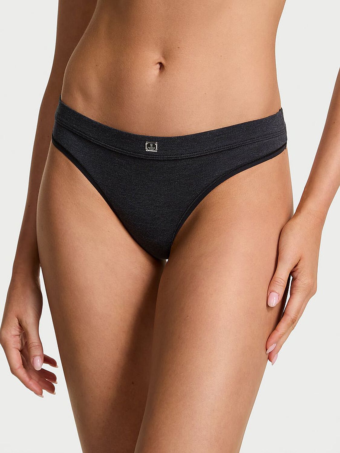 vs Cotton Logo Cotton Thong Panty Heather Black 4 of 4 