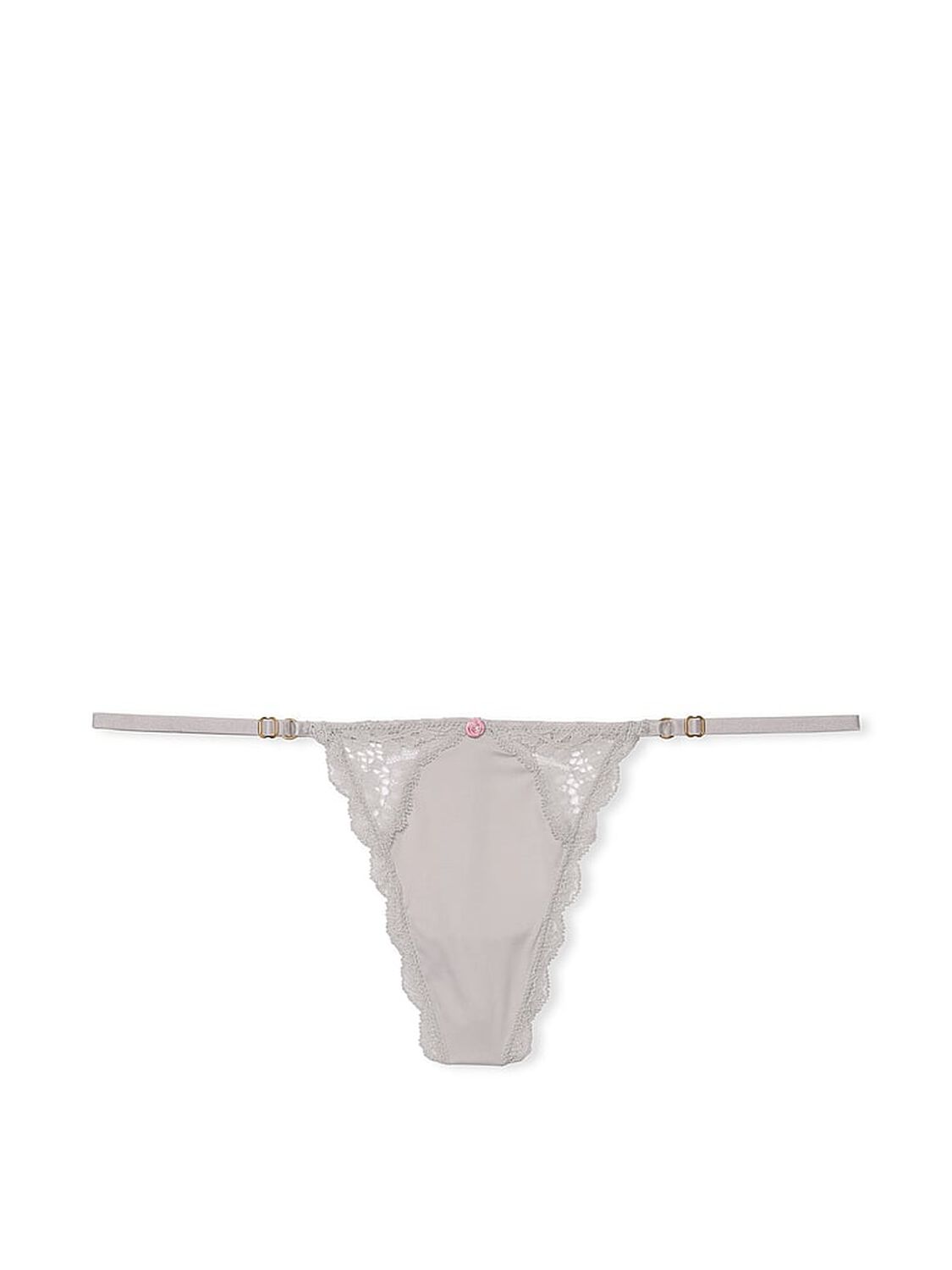vs Dream Angels Lace-Trim Adjustable V-String Panty Silver Pearl 3 of 4 