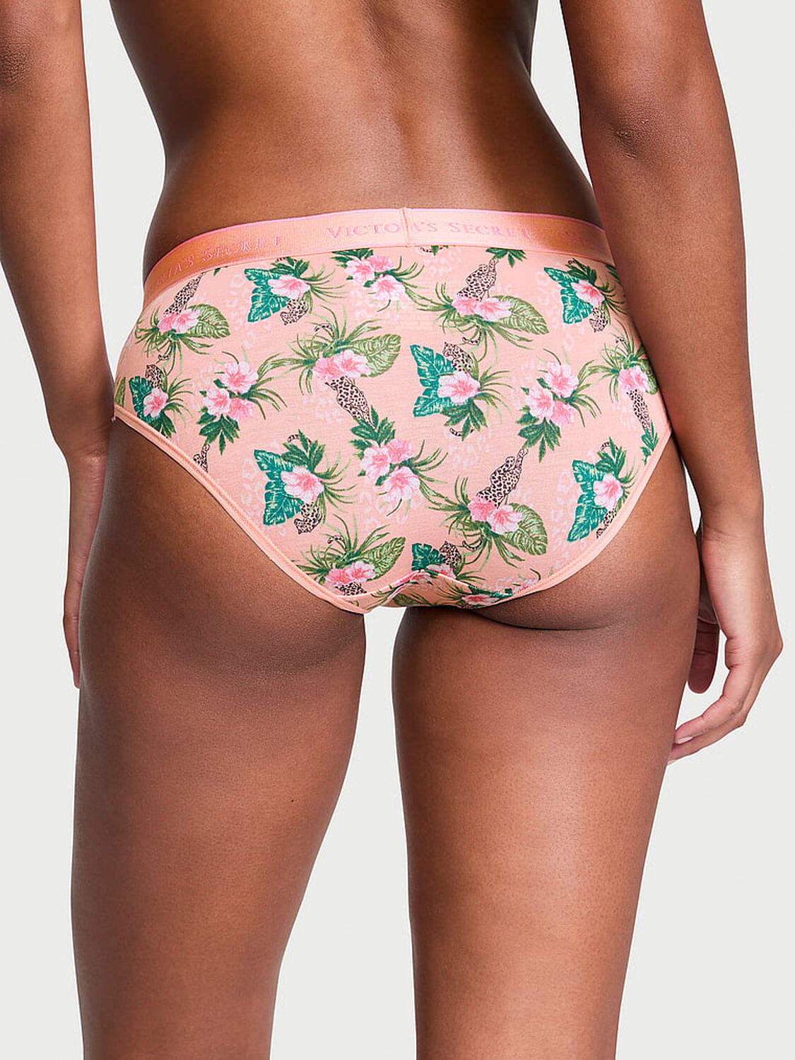 vs Cotton Logo Cotton Hiphugger Panty Punchy Peach Tropical Leopards 2 of 3 
