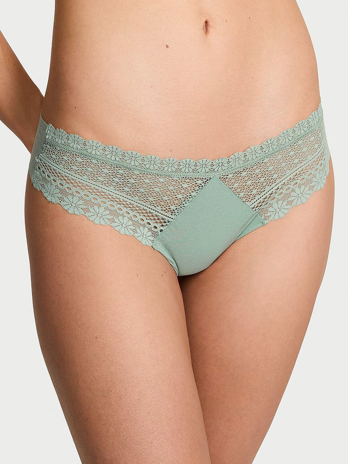 vs No-Show No-Show Daisy Lace Thong Panty Seasalt Green 1 of 3 