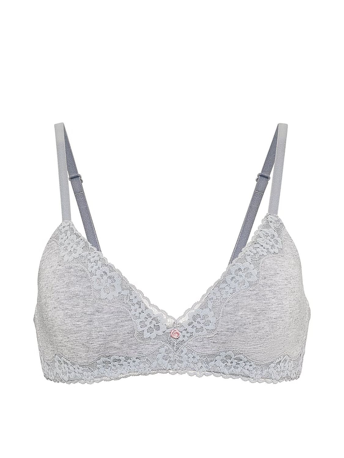 vs The T-Shirt Cotton Lace-Trim Lightly Lined Wireless Bra Medium Heather Grey 3 of 4 