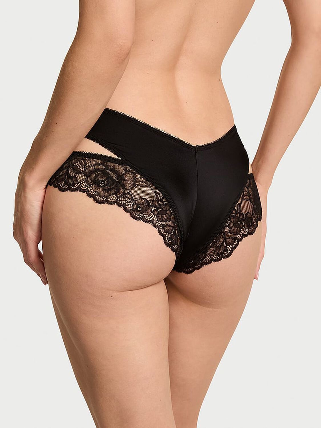 vs Very Sexy Rose Lace-Trim Cut-Out Cheeky Panty Black 2 of 3 