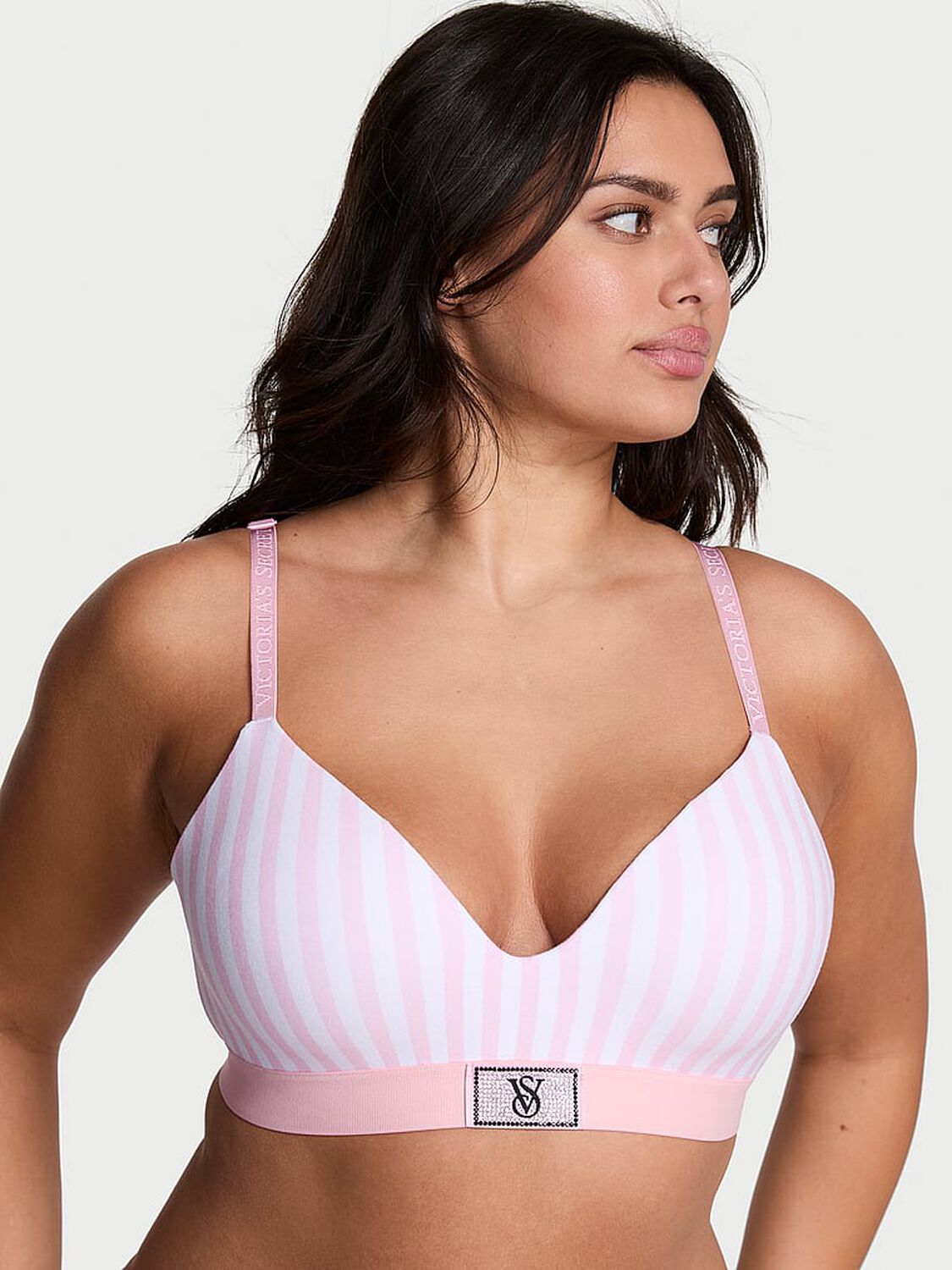 vs The T-Shirt Shine Patch Lightly Lined Wireless Bra Pink Stripes 1 of 3 