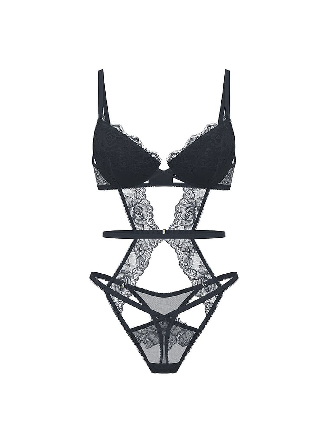 vs Very Sexy Rose Lace Lightly Lined Strappy Teddy Dark Twilight 1 of 3 