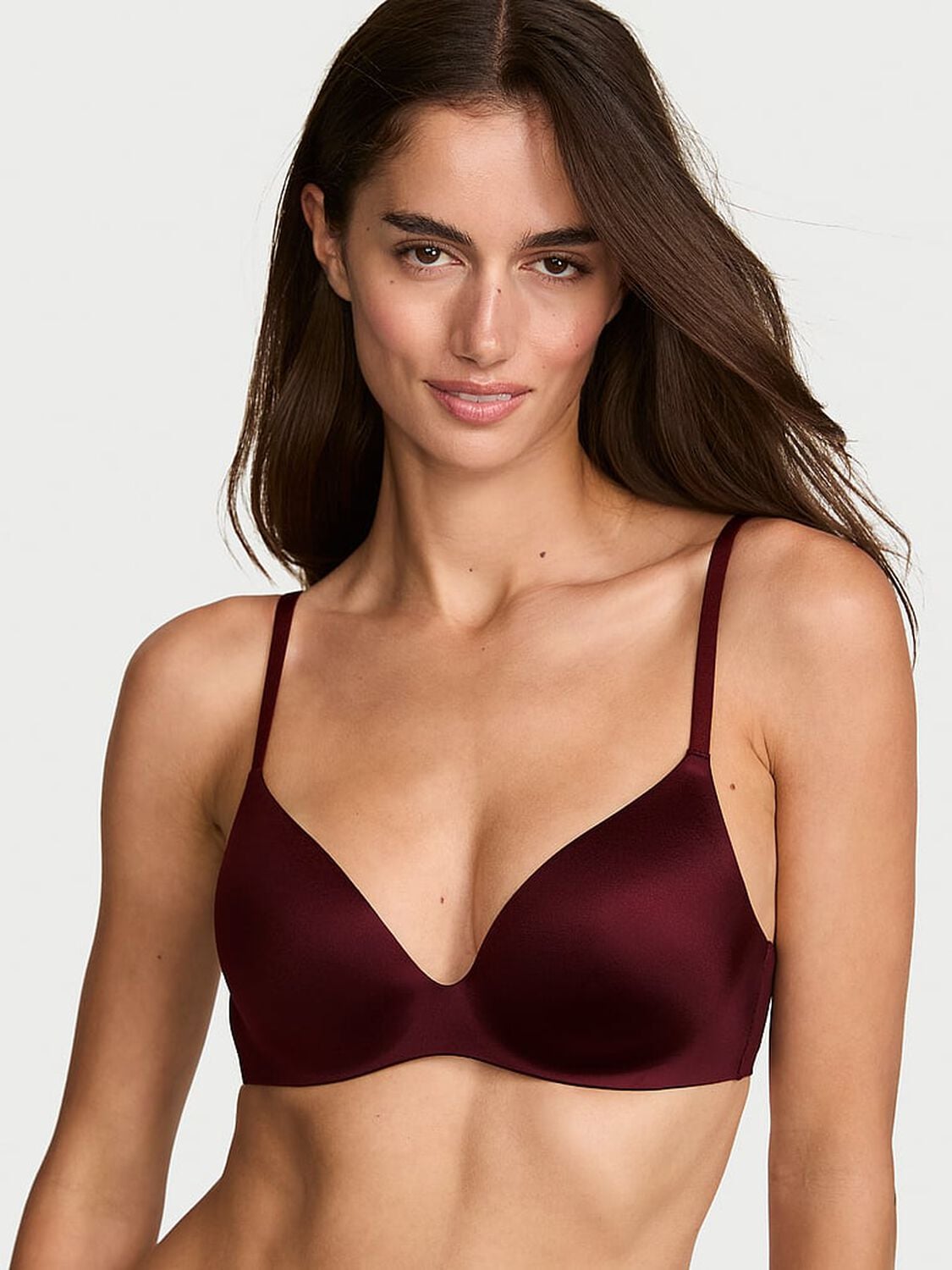 vs Body By Victoria FlexFactor Lightly Lined Plunge Demi Bra Cherrywood 1 of 3 