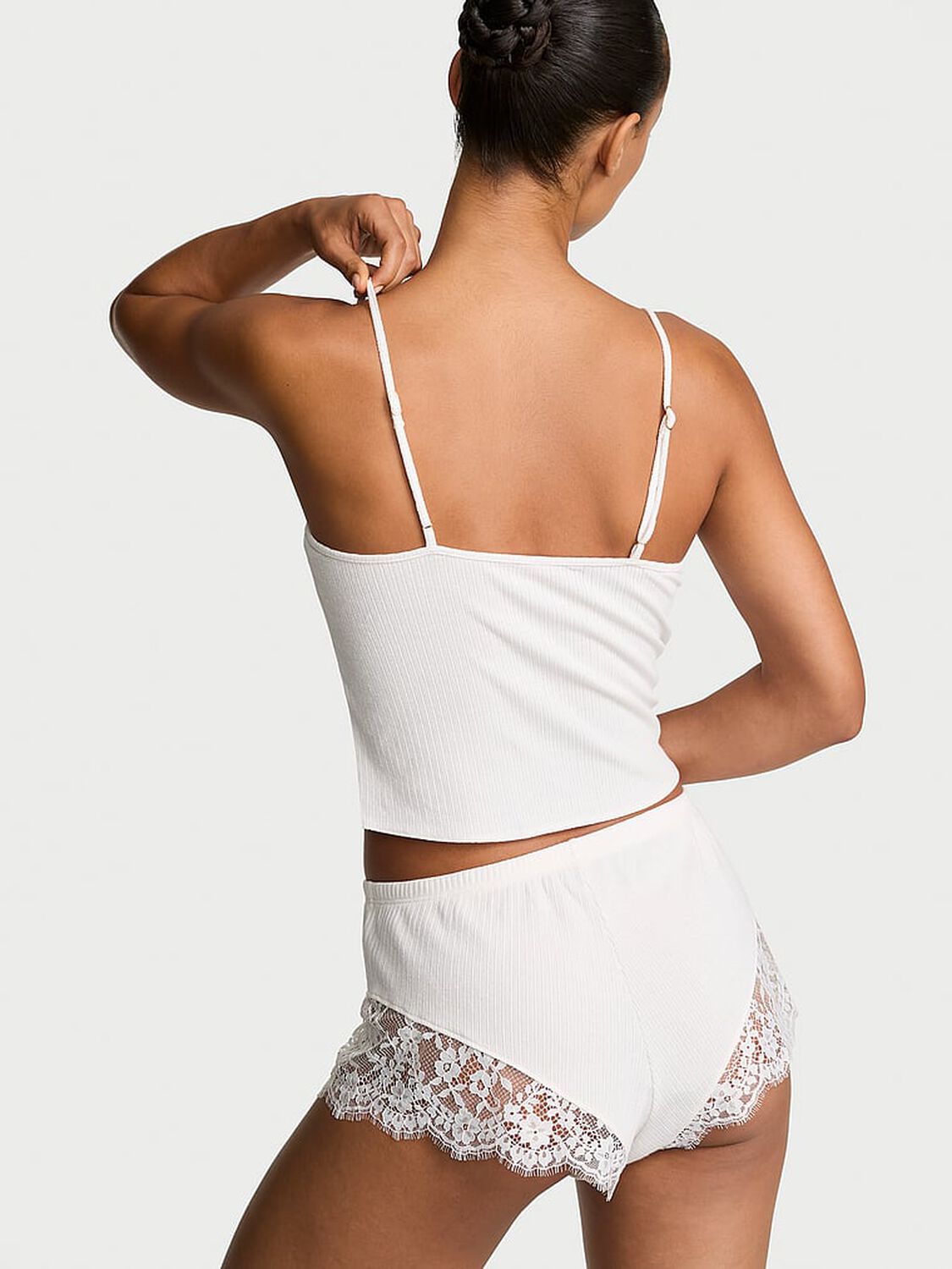 vs Dream Angels Pointelle Rib Lace-Trim Cami & Short Set Coconut White 2 of 2 
