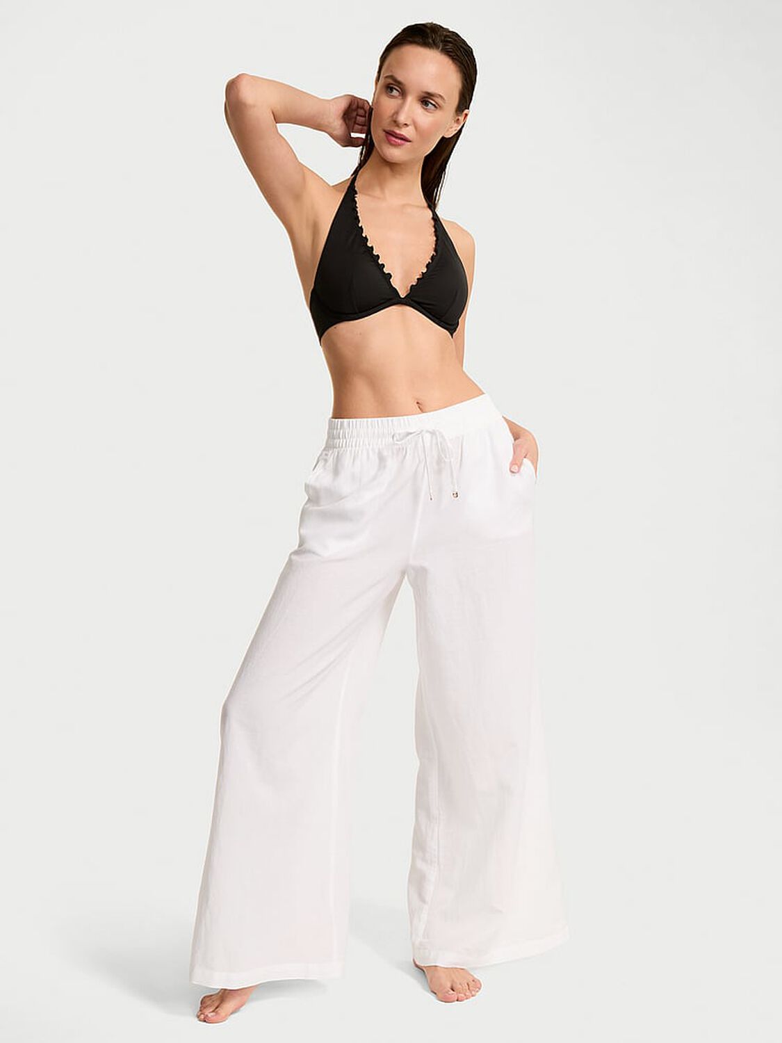 vs Victoria's Secret Swim Beachwear Linen Wide-Leg Pants White 1 of 3 
