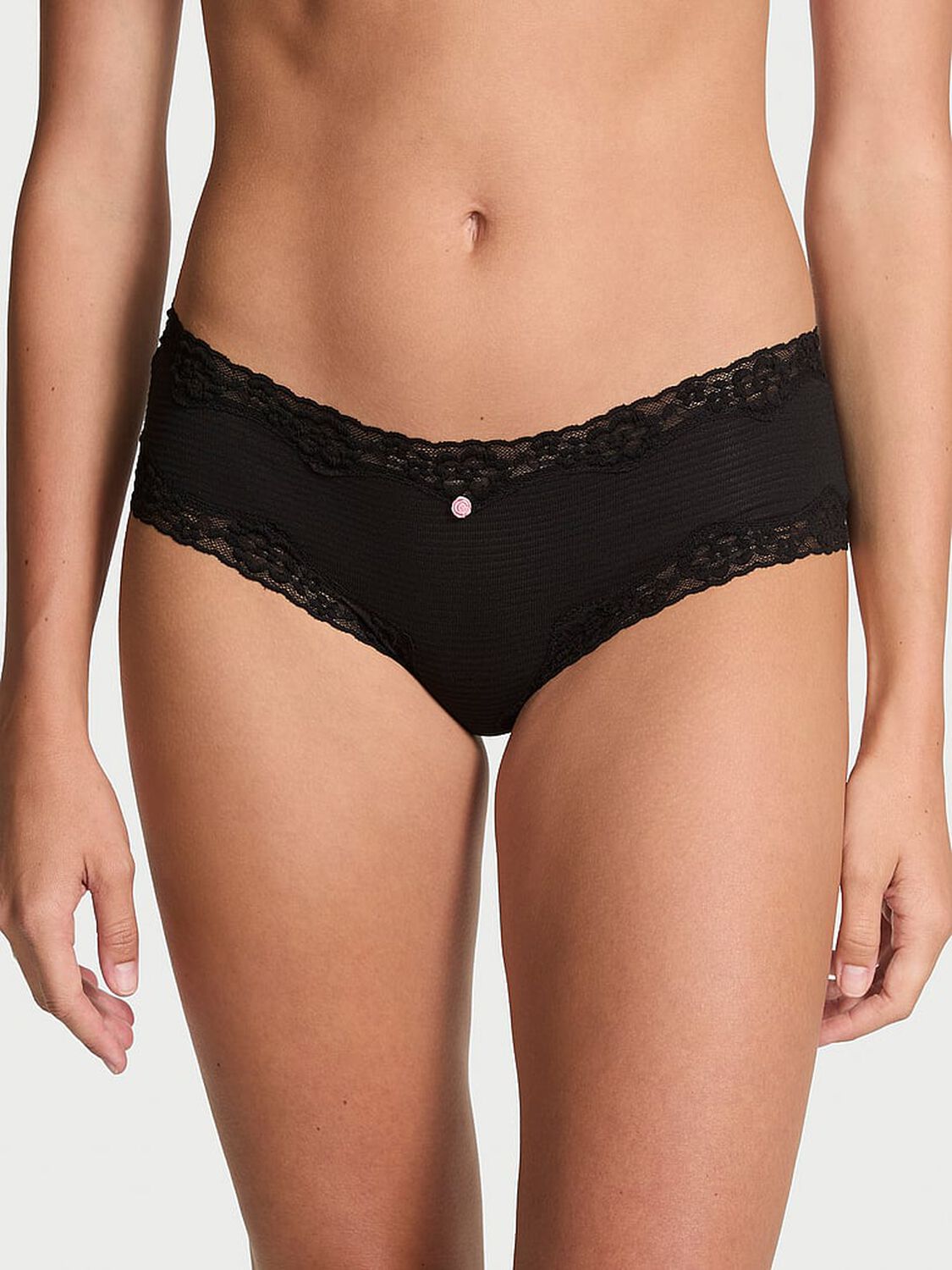 vs The Lacie Cotton Shadow Stripe Lace-Waist Cheeky Panty Black 1 of 3 