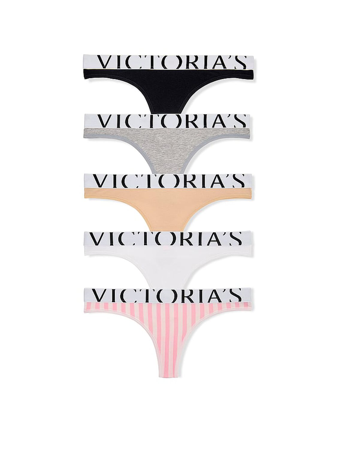 vs Victoria's Secret 5-Pack Exploded Logo Cotton Thong Panties Assorted 1 of 2 