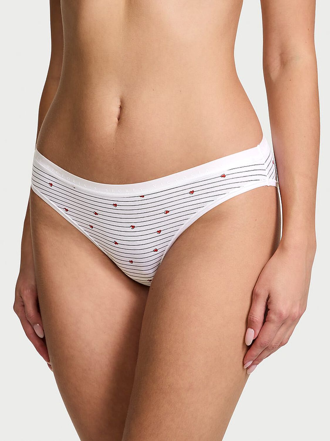 vs Victoria's Secret Stretch Cotton Bikini Panty White Heart Stripes 3 of 3 