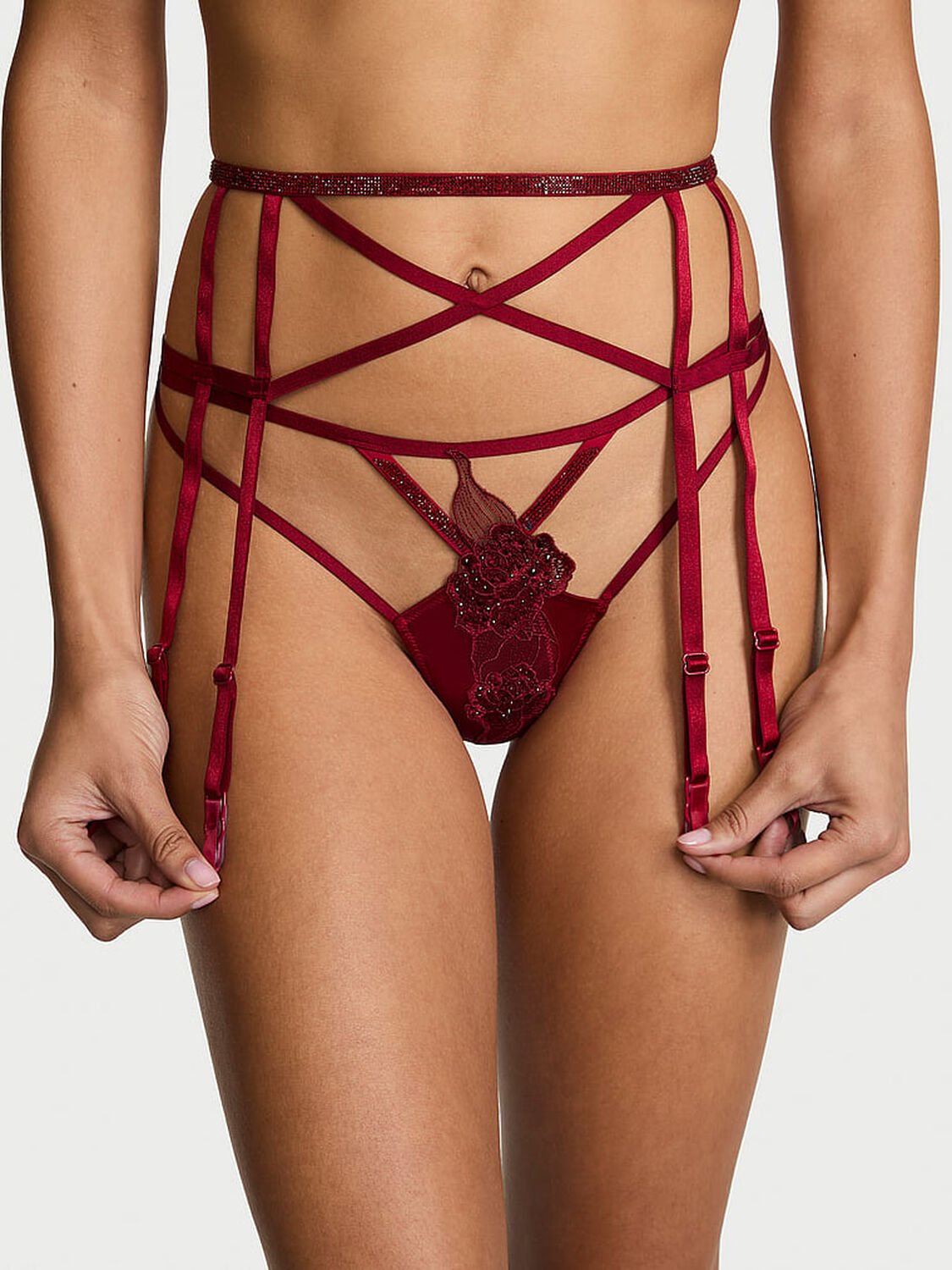 vs Very Sexy Scarlet Shine Strappy Garter Belt Red Lacquer 1 of 2 