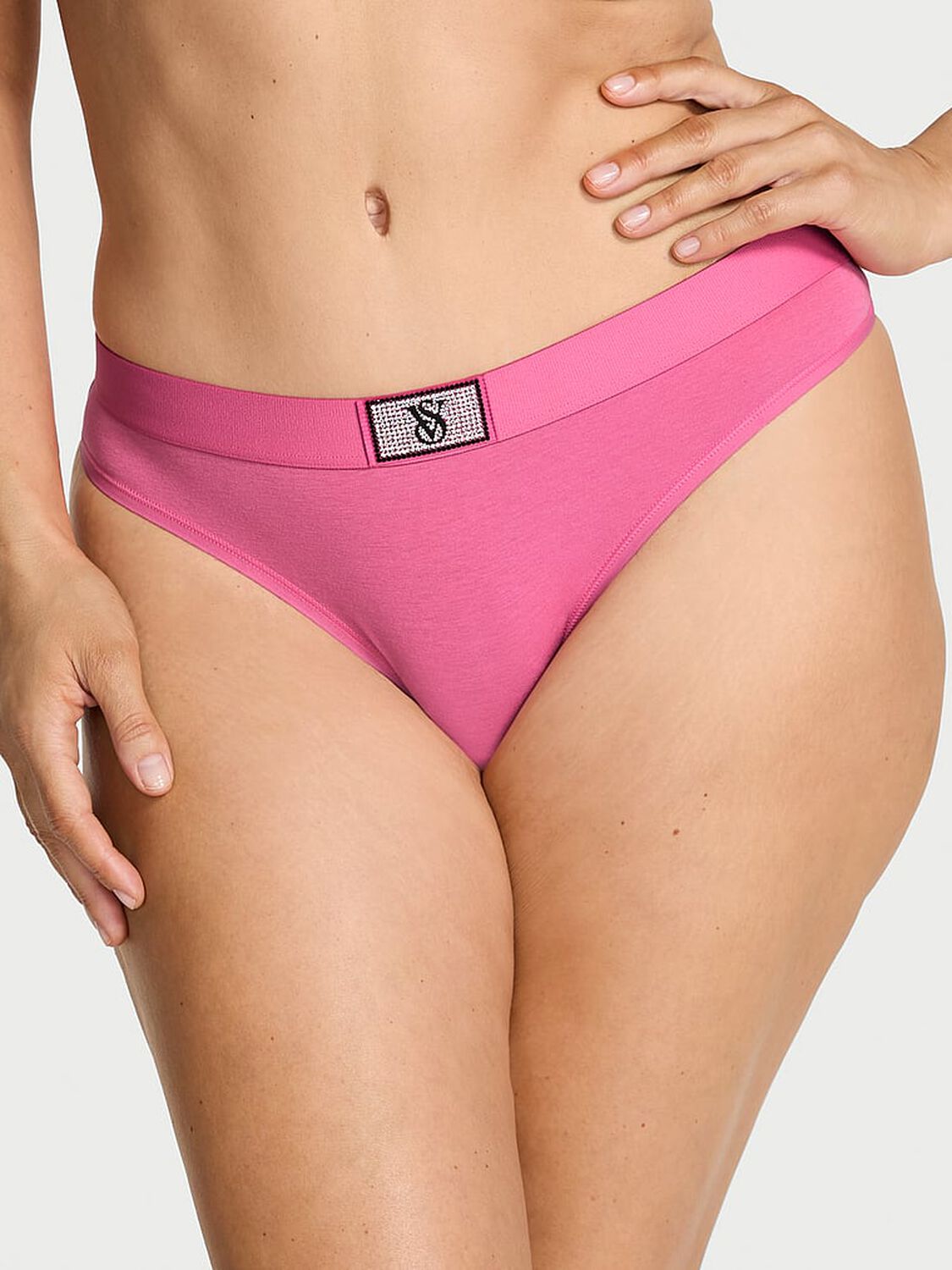 vs Cotton Logo Cotton Shine Patch Thong Panty Rose Garden Pink 2 of 2 