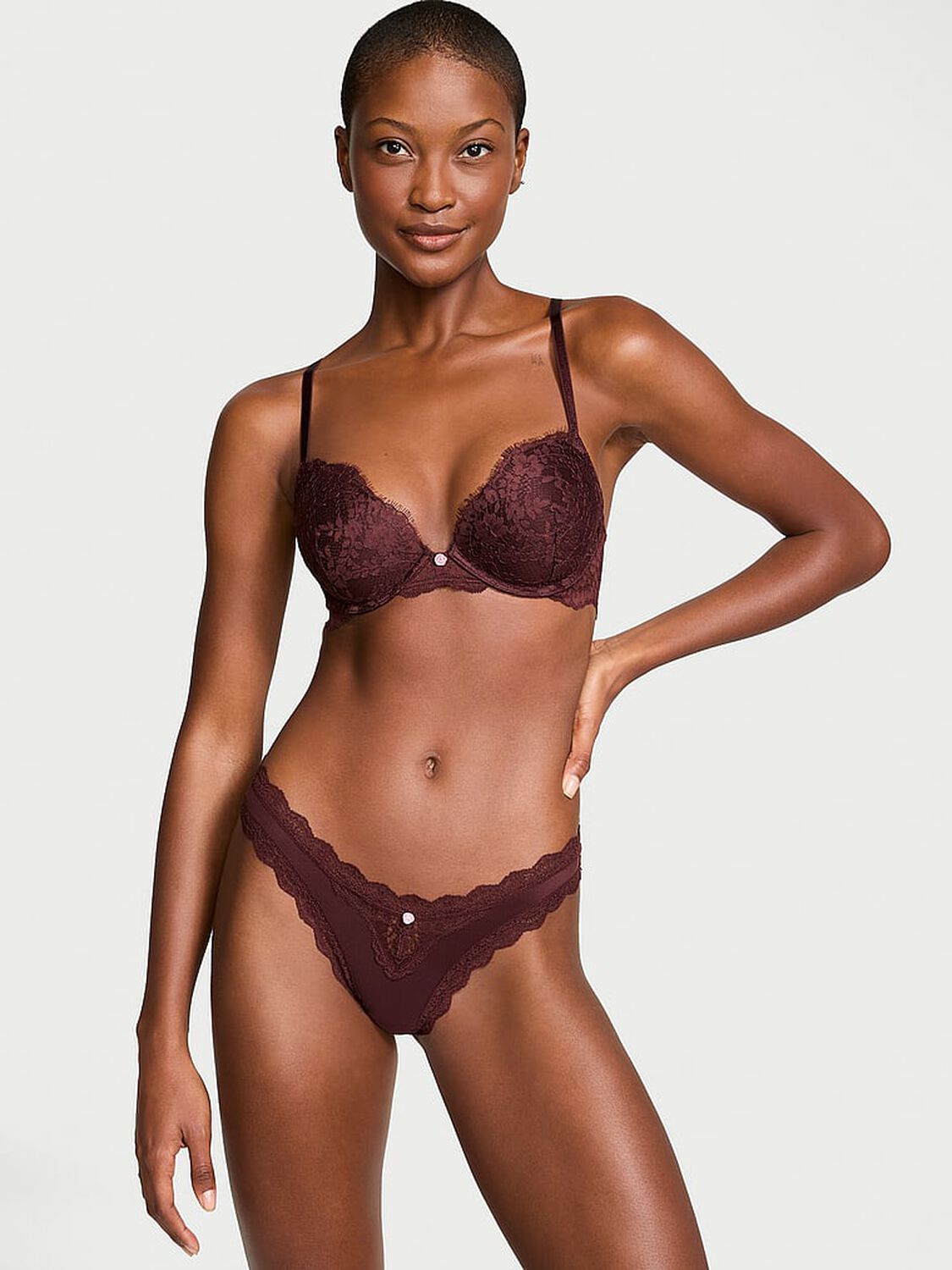 vs Dream Angels Lace-Trim Brazilian Panty Burgundy Brown 4 of 4 