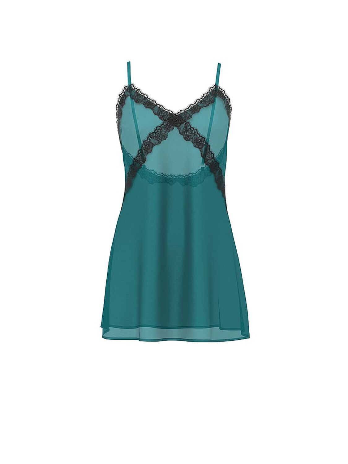 vs Very Sexy Satin Rose Lace-Trim Mini Slip Dress True Teal 3 of 3 