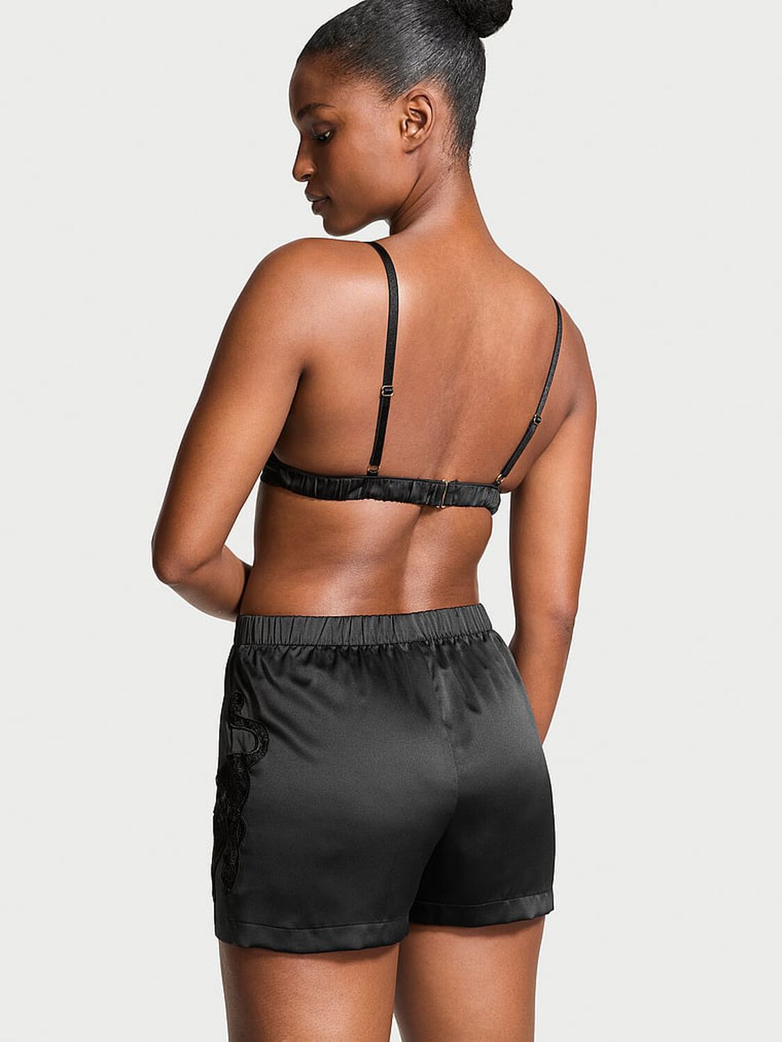 vs Victoria's Secret Jaguar Satin Triangle Bralette & Boxer Shorts Set Black 2 of 3 