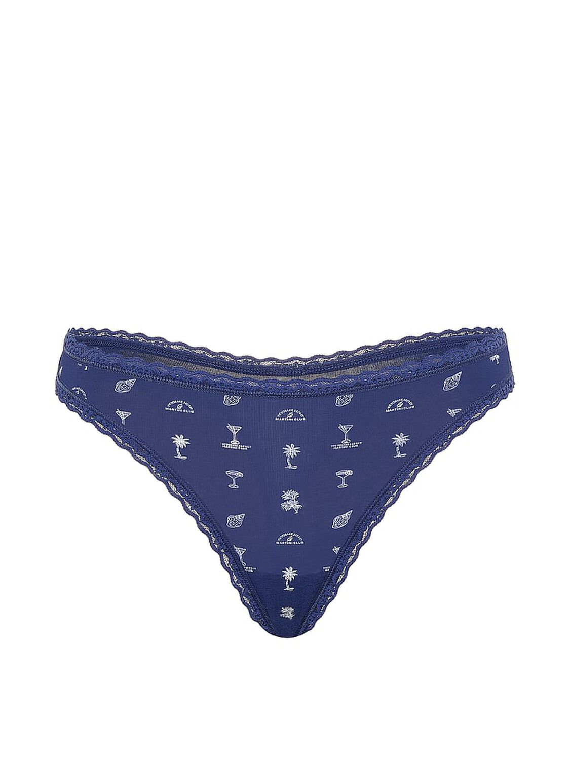 vs Lace Trim Cotton Lace-Waist Thong Ink Blue Martini Club 3 of 3 