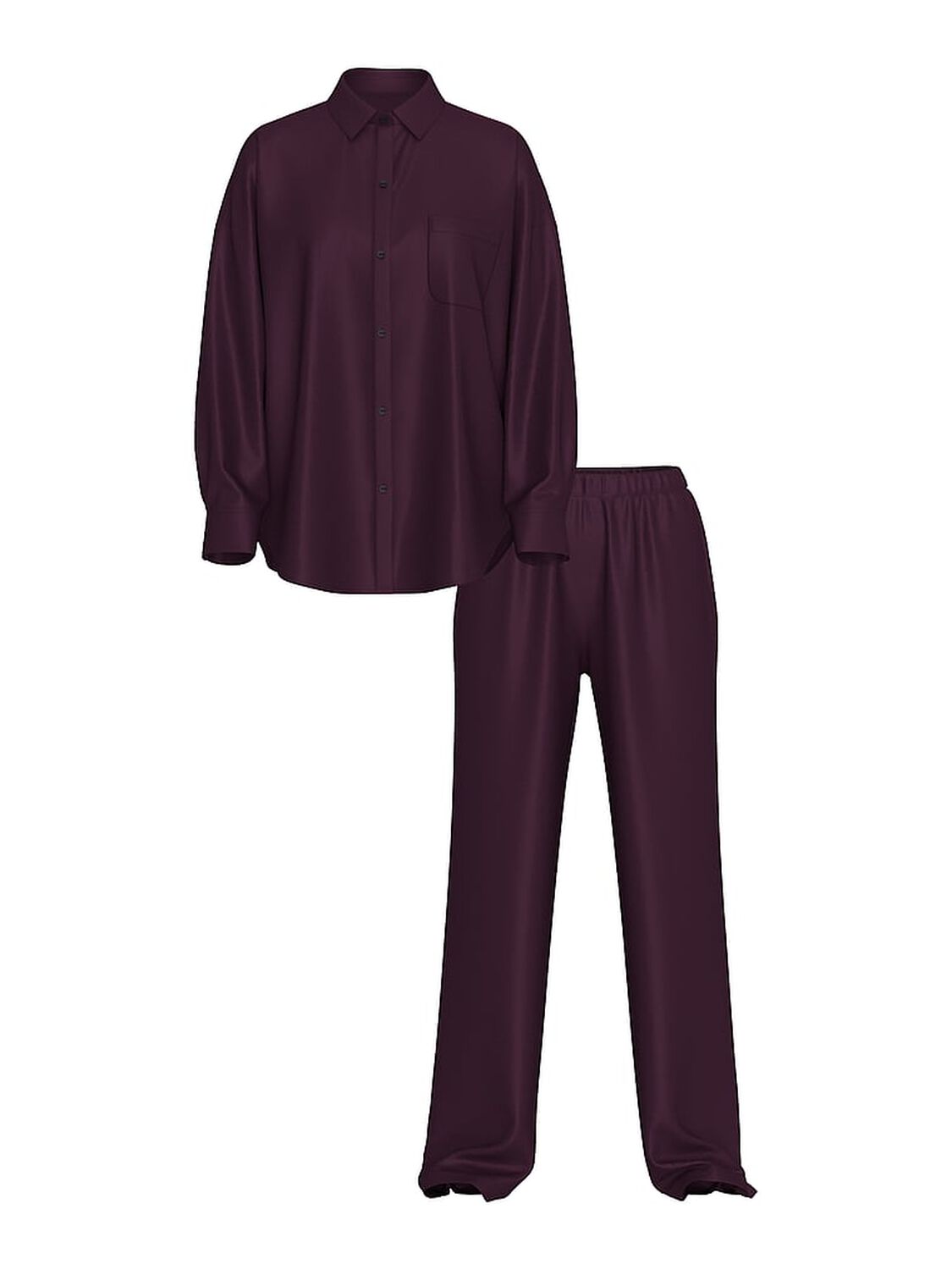 vs Victoria's Secret Luxe Sheer Satin Button-Front Long Pajama Set Winter Wine 3 of 3 