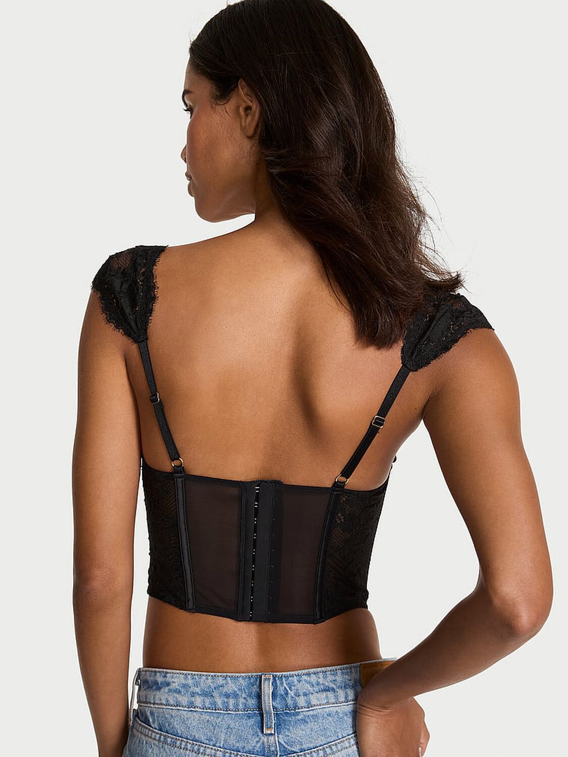 vs Dream Angels Lace Cap-Sleeve Corset Top Black 2 of 3 