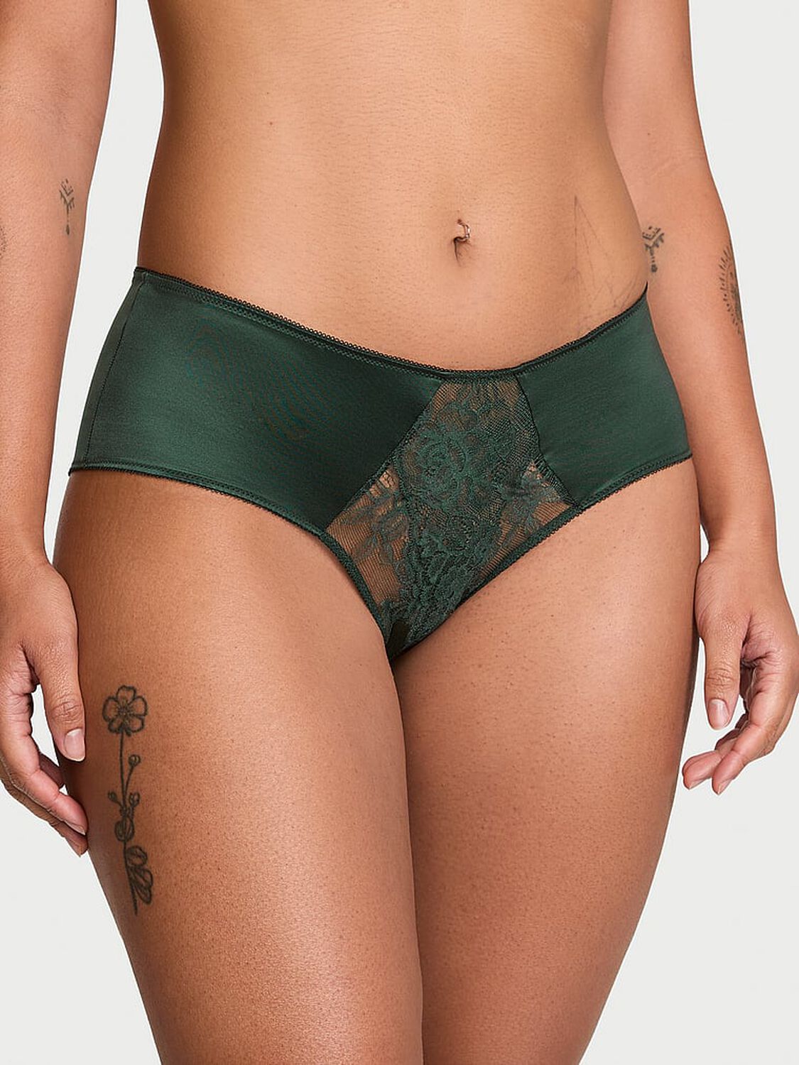 vs Very Sexy Rose Lace Crotchless Cheeky Panty Botanical Green 1 of 4 