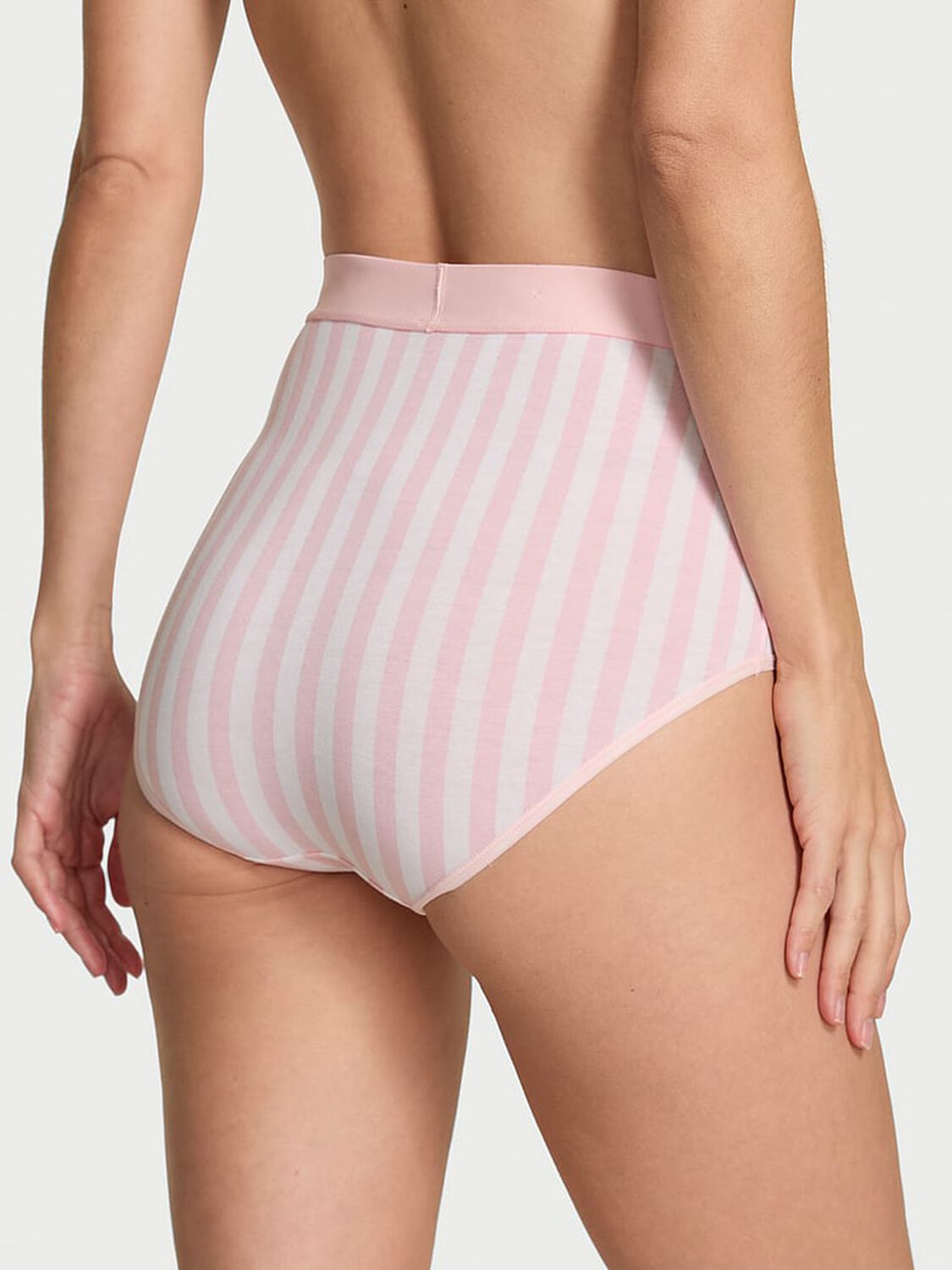 vs Cotton Logo Cotton Shine Patch Modern Brief Panty Pink Stripes 1 of 2 
