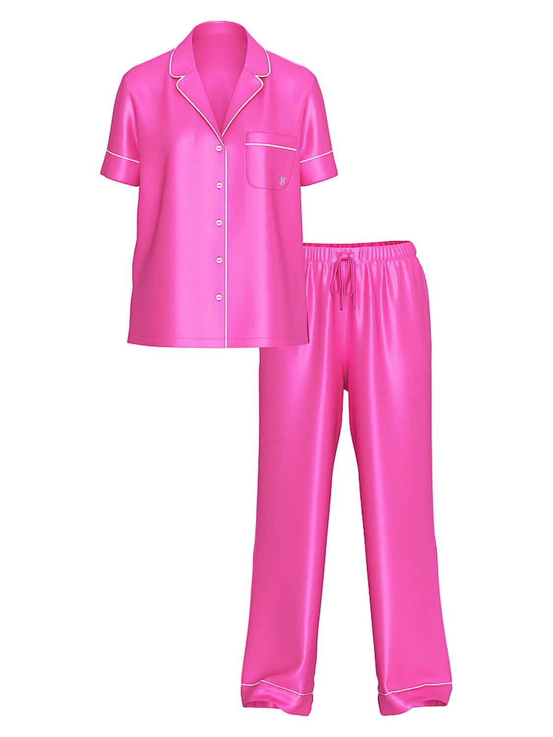 vs Victoria's Secret Glazed Satin Short-Sleeve Long Pajama Set New Peony 2 of 2 