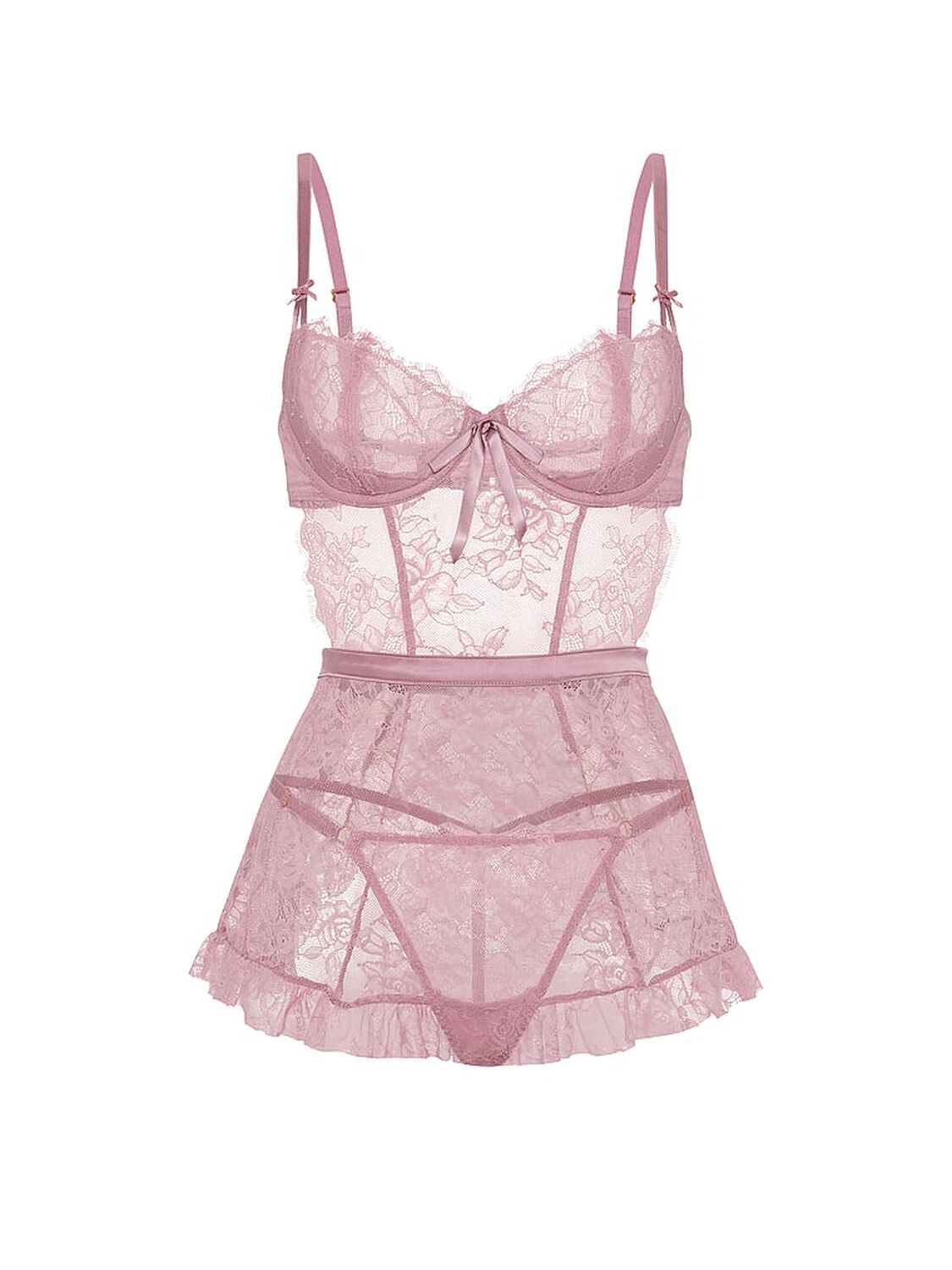 vs Victoria's Secret Wicked Unlined Rose Lace Apron Set Dusk Rose 3 of 3 