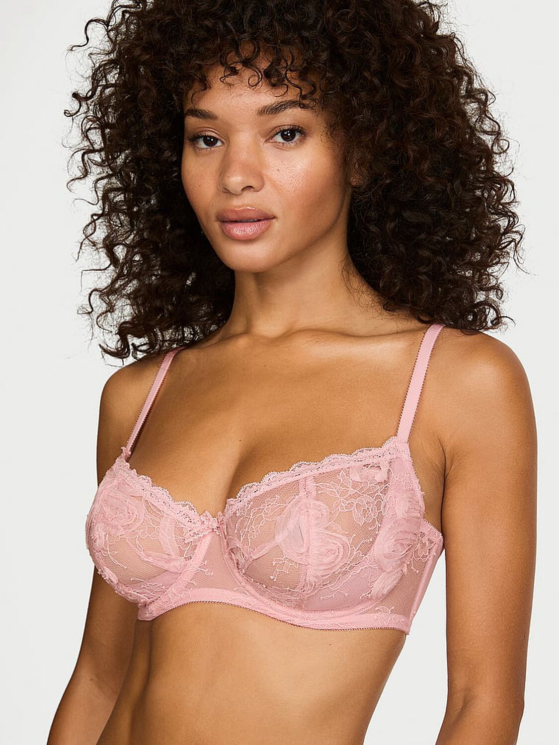 vs Dream Angels Wicked Unlined Rosette Reverie Embroidery Balconette Bra Chalk Rose 1 of 3 