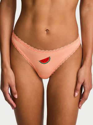 Cotton Lace-Waist Thong