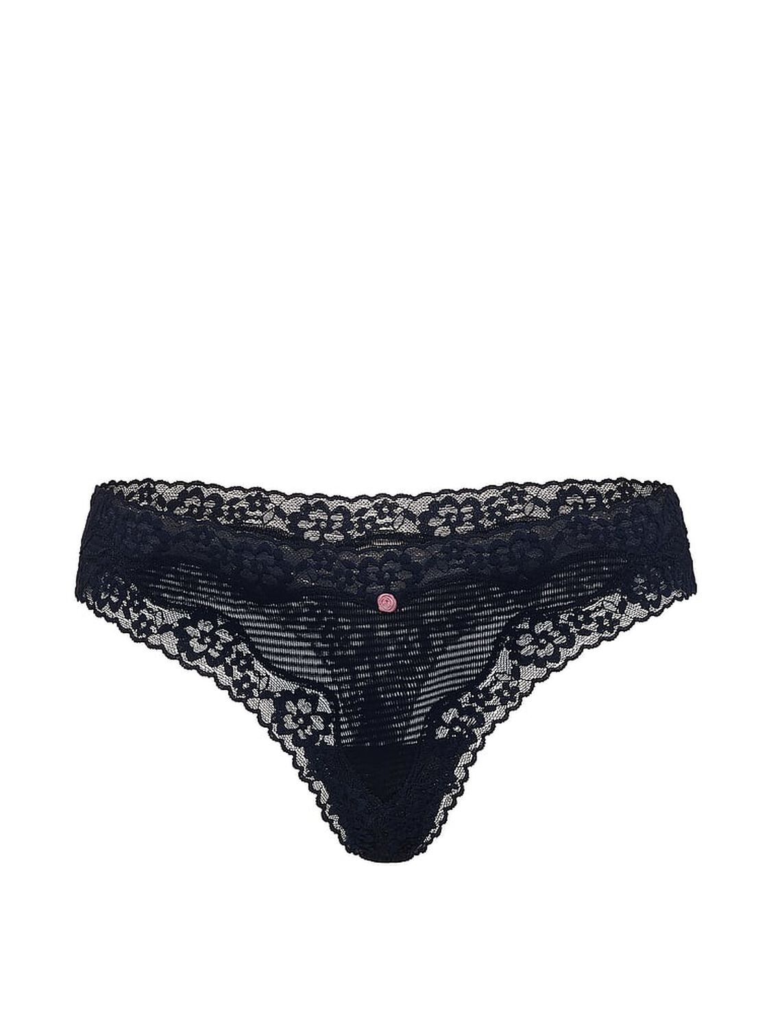 vs Lace Trim Cotton Shadow Stripe Lace-Waist Thong Panty Pink Fire 3 of 4 