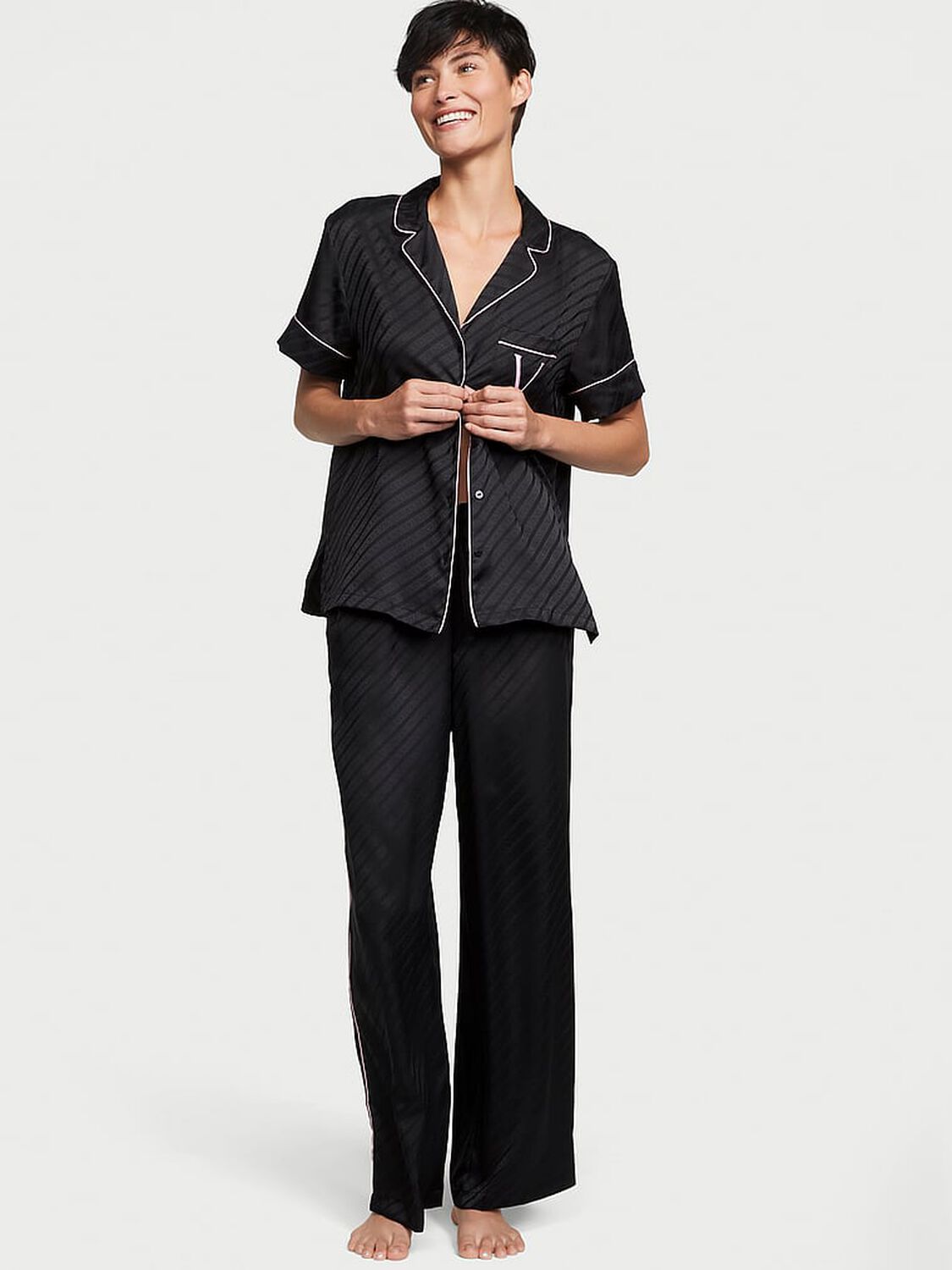 vs Victoria's Secret Satin Logo Pajama Set Black 1 of 4 