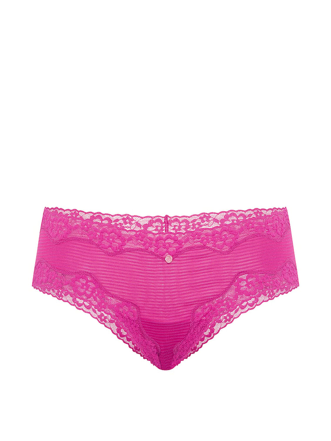 vs Lace Trim Cotton Shadow Stripe Lace-Waist Cheeky Panty Pink Fire 3 of 3 