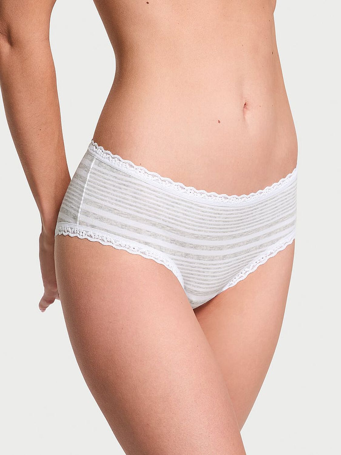vs The Lacie Cotton Lace-Waist Cheeky Panty White & Grey Stripes 1 of 3 