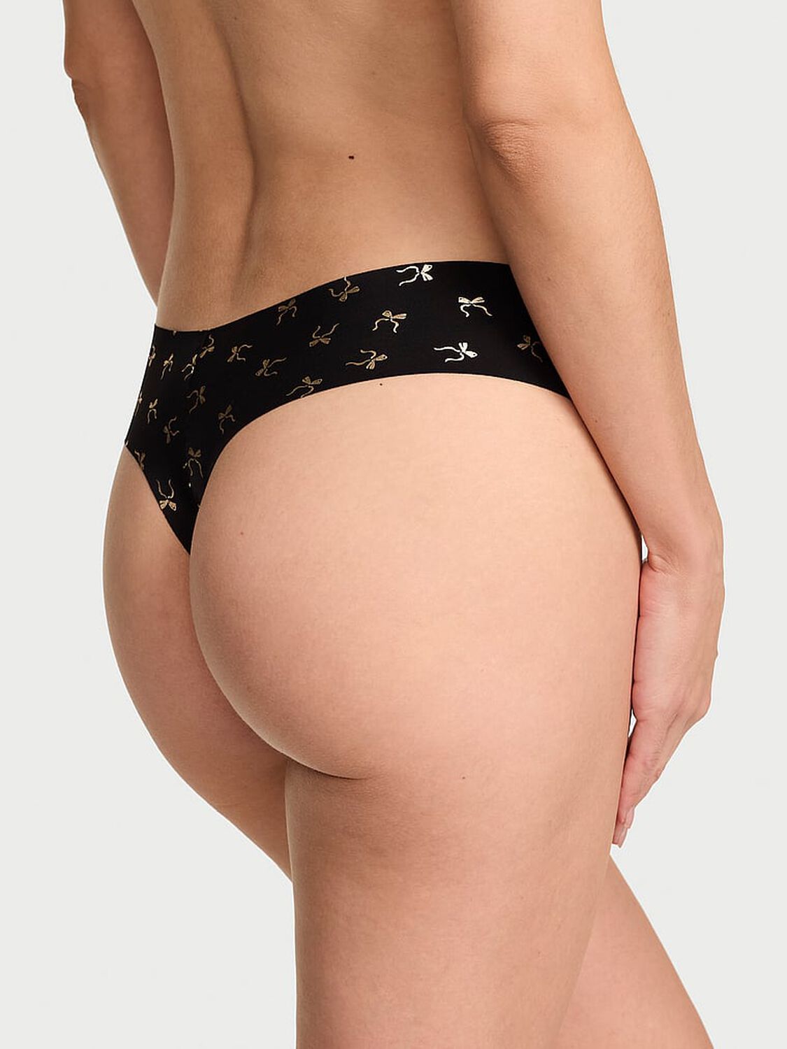 vs No-Show No-Show Thong Panty Black Ground Foil Bows 2 of 2 