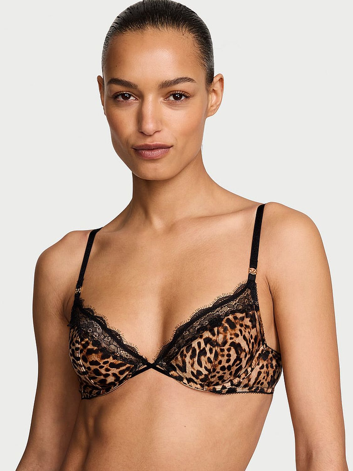vs Victoria's Secret Tease Unlined Sheer Shimmer Demi Bra Leopard 1 of 2 