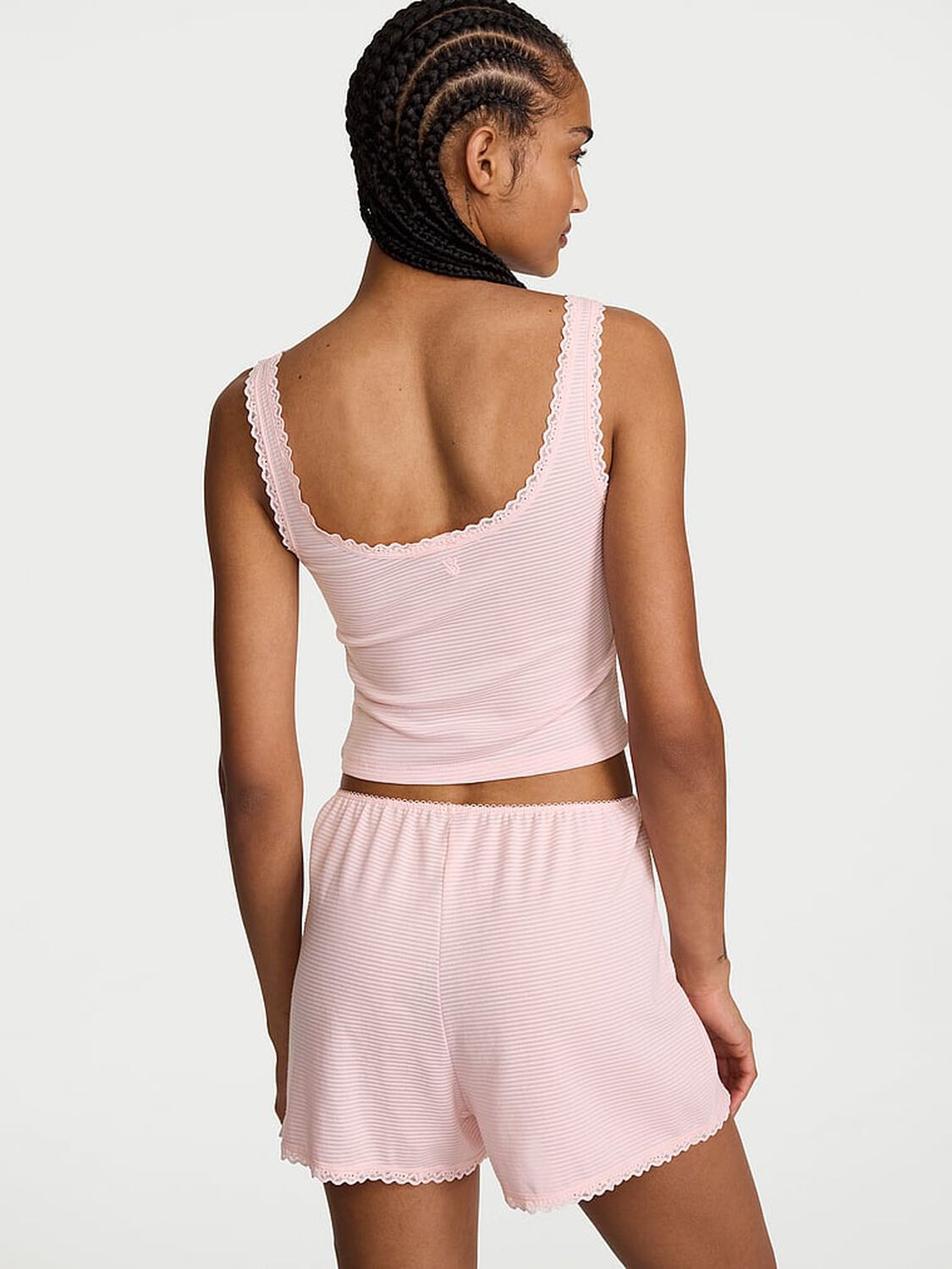 vs Victoria's Secret Cotton Shadow Stripe Cropped Tank & Shorts Set Angel Pink 2 of 4 
