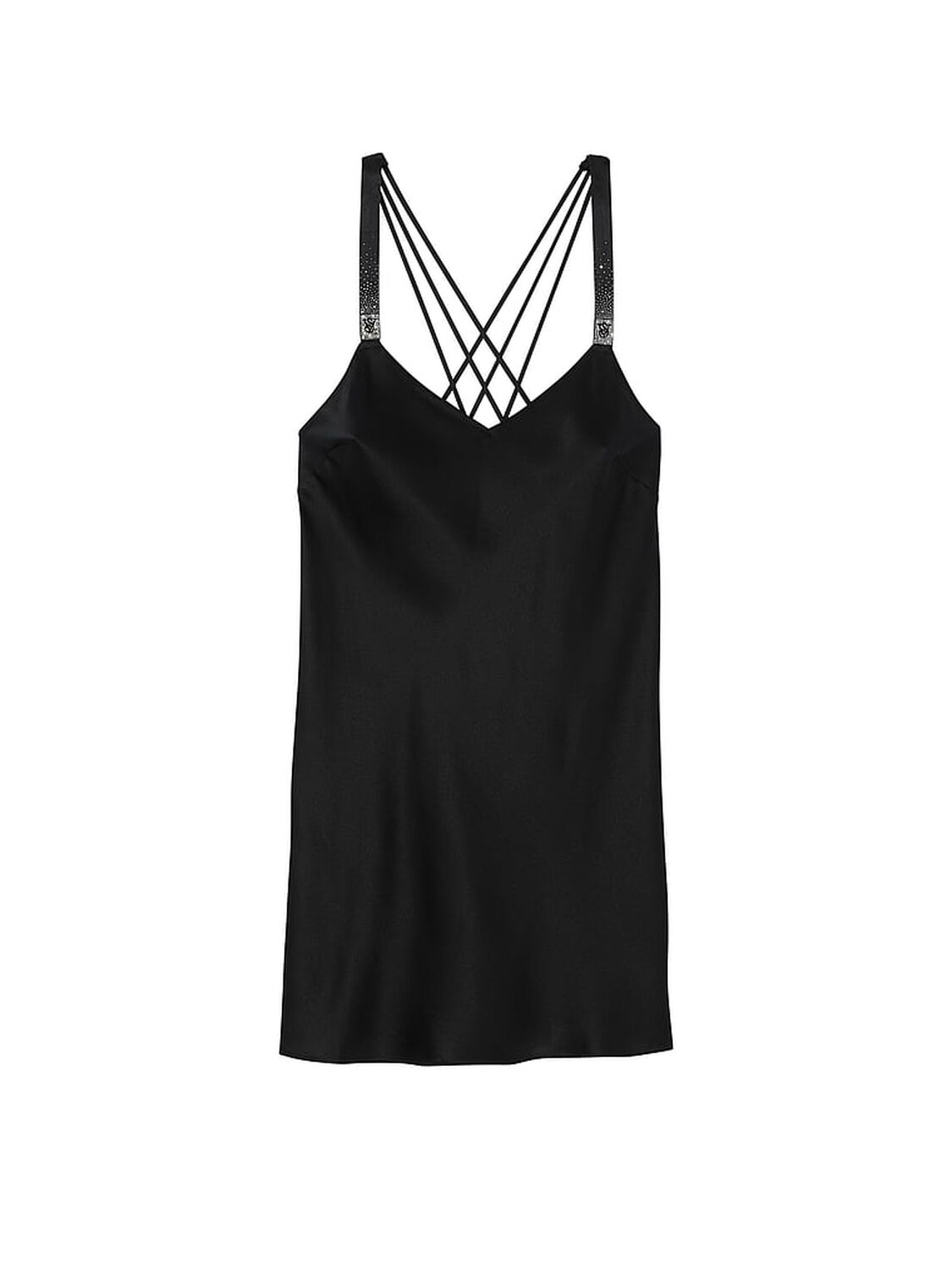 vs Victoria's Secret Scattered Shine Strap Satin Strappy-Back Slip Black 3 of 4 