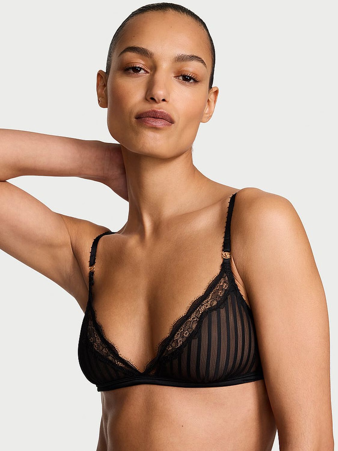 vs Victoria's Secret Tease Sheer Stripe Triangle Bralette Black 1 of 4 