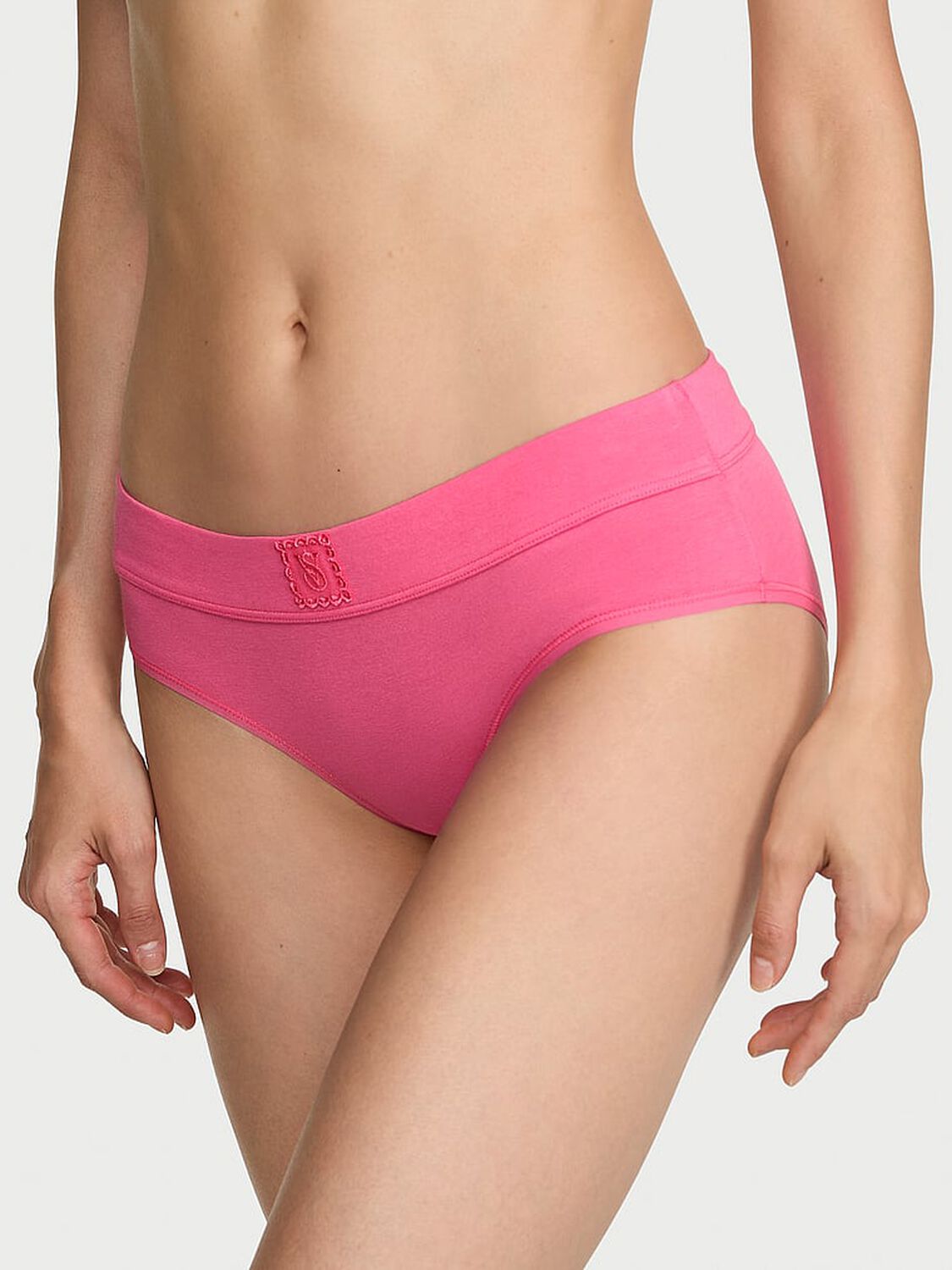 vs Cotton Logo Cotton Lace Patch Hiphugger Panty Pink Radiance 1 of 3 