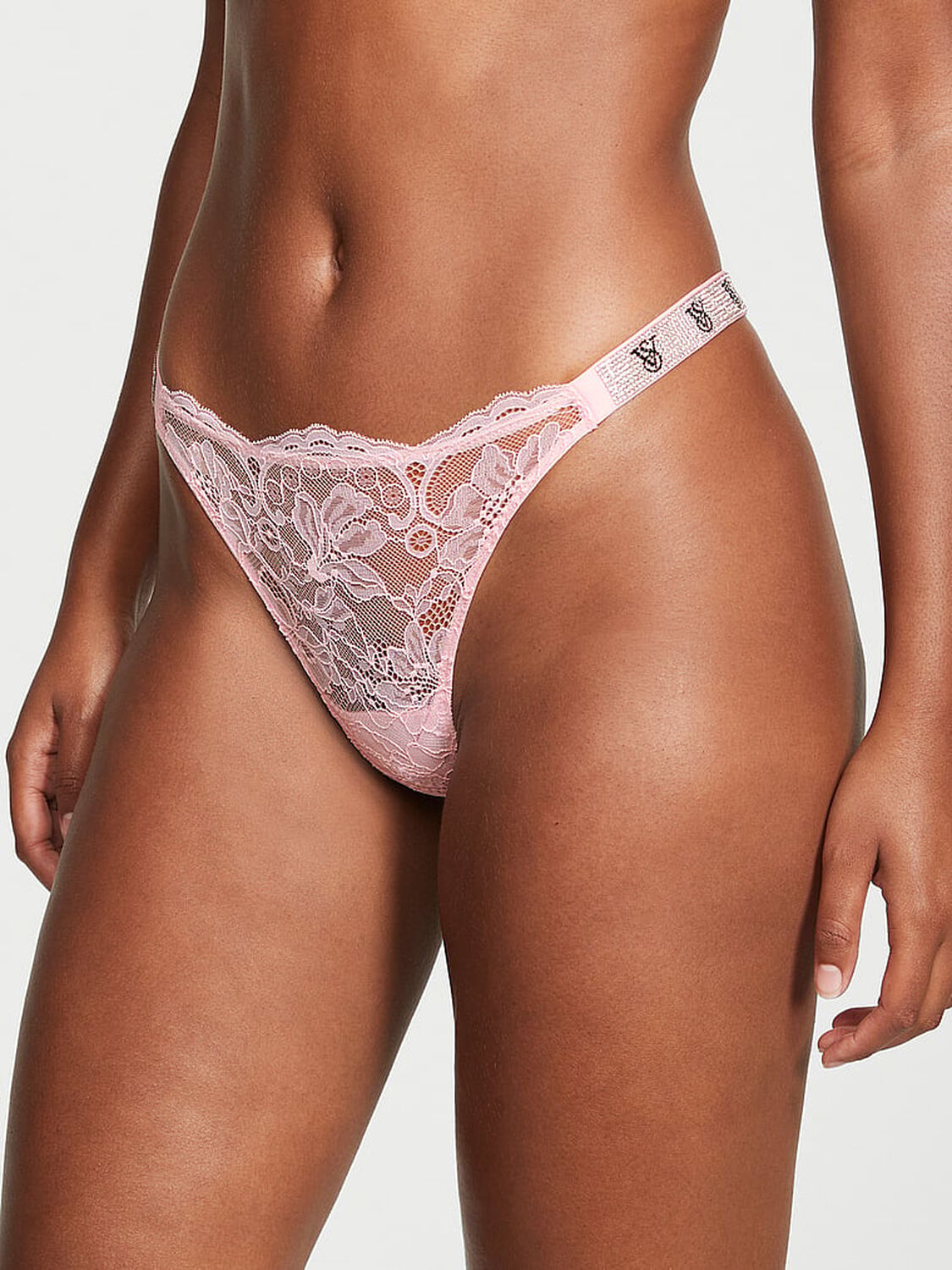 vs Very Sexy Shine Strap Lace Thong Panty Pretty Blossom 1 of 4 