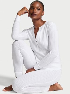 Cozy Pointelle Henley Long Pajama Set