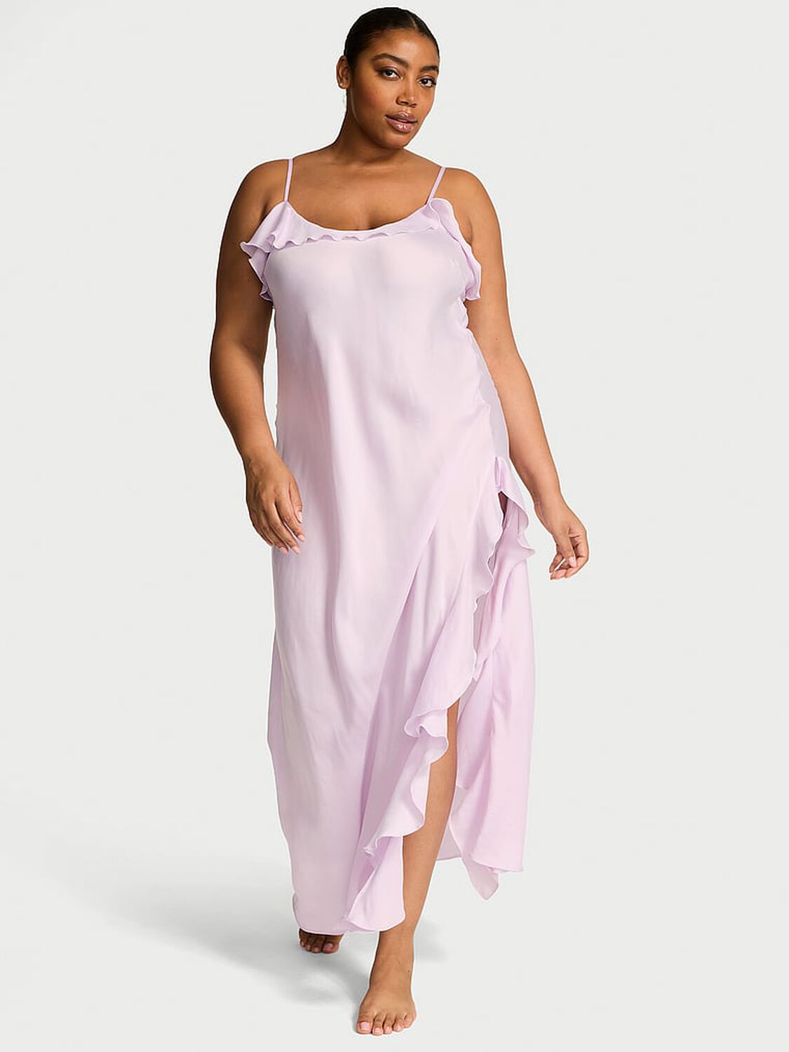 vs Dream Angels Silky Flutter Ruffled Long Slip Delicate Violet 1 of 4 