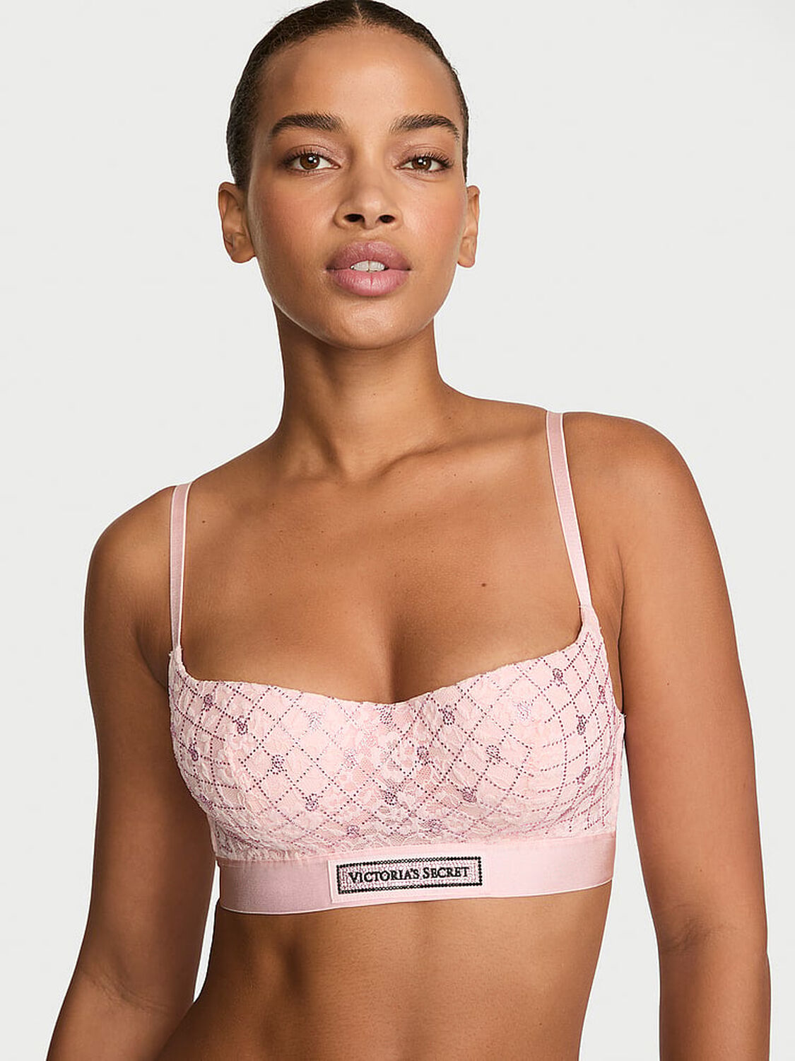 vs The T-Shirt Lace Shine Logo Lightly Lined Balconette Bra Angel Pink 1 of 3 