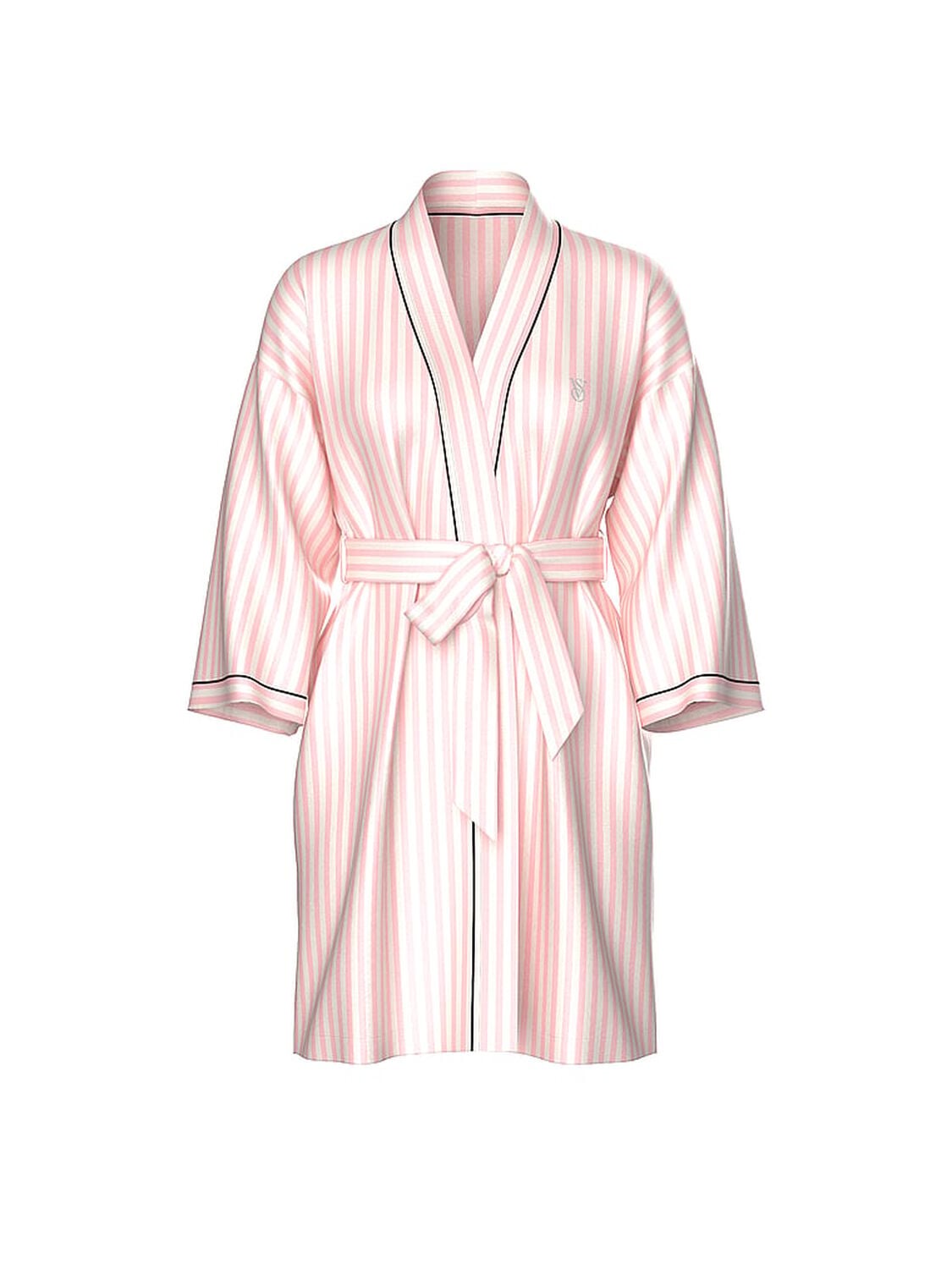 vs Victoria's Secret Signature Satin Short Piped Robe Iconic Stripe 3 of 3 