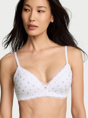 Cotton Shadow Stripe Lace-Trim Lightly Lined Wireless Bra