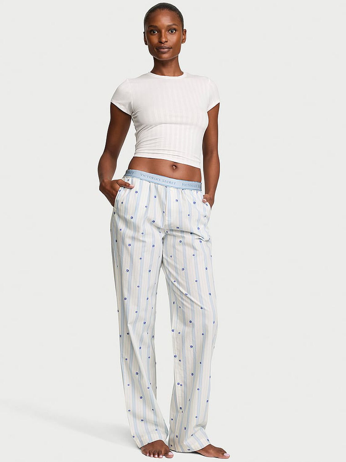 vs Victoria's Secret Mix & Match Sleep Heritage Cotton Pajama Pant Linen Blue Floral Stripes 1 of 3 