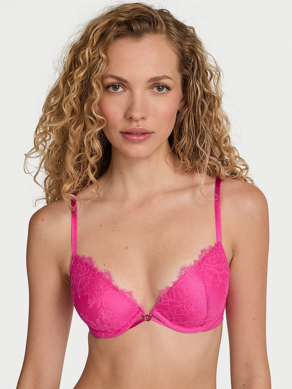 vs Very Sexy Rose Lace Lightly Lined Low-Cut Demi Bra Ultra Pink 1 of 3 