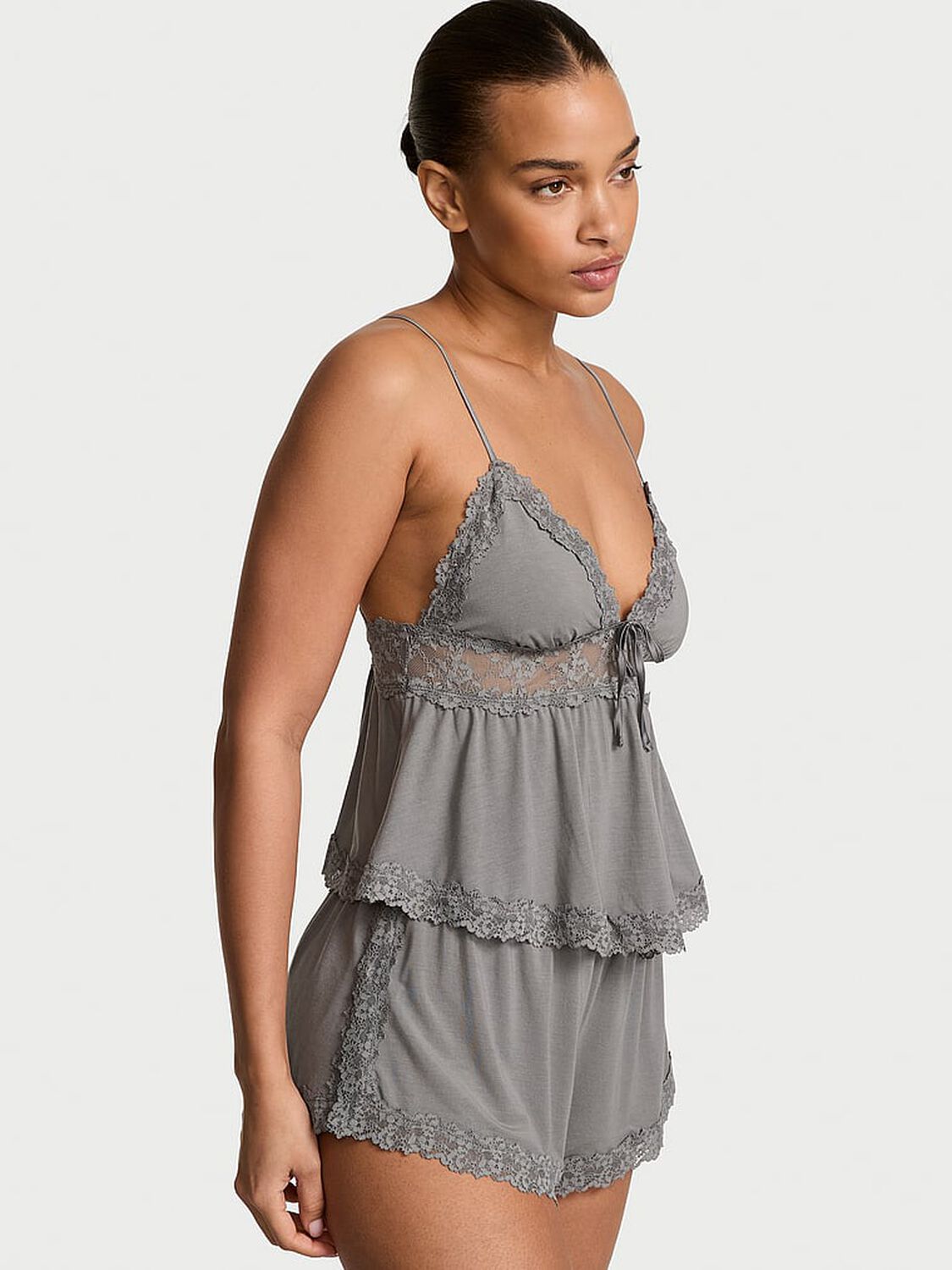 vs Victoria's Secret SoSoft&trade; Modal Lace-Trim Cami & Shorts Set Steel Grey 1 of 3 
