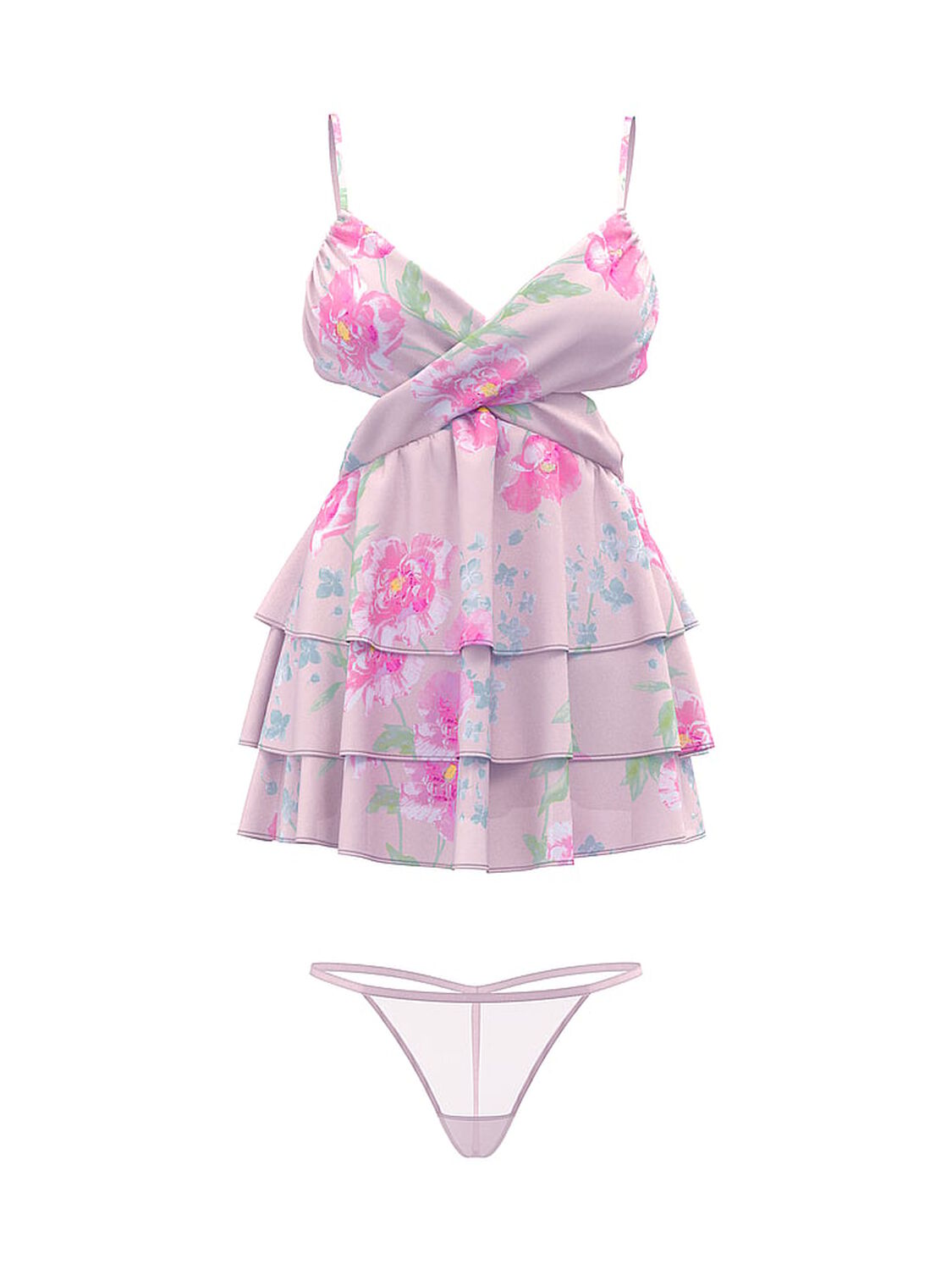 vs Very Sexy Peony Chiffon Ruffled Babydoll Set Faint Pink 3 of 3 